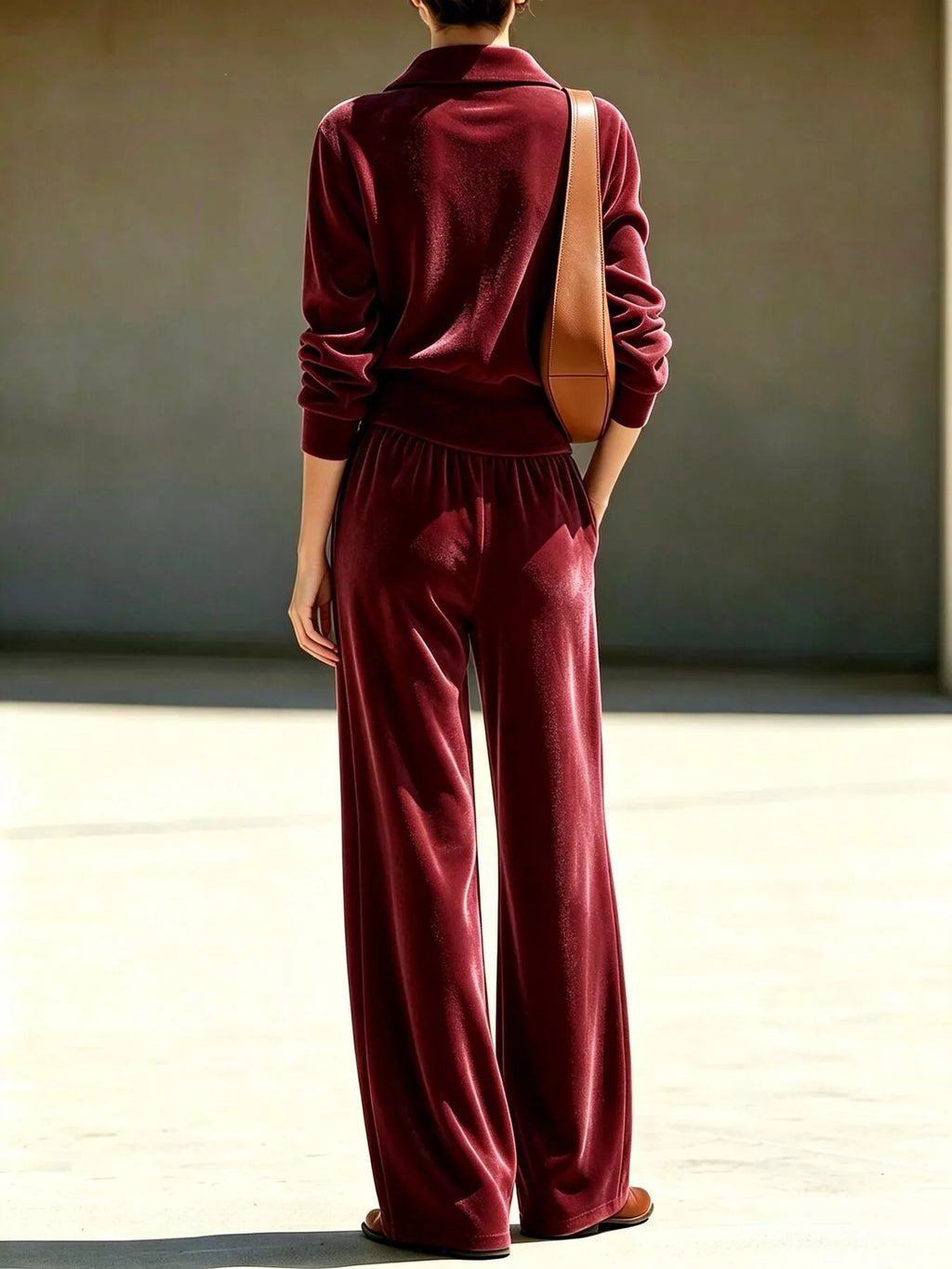 Full Size Half Zip Sweatshirt and Wide-Leg Pants Set Plus Size