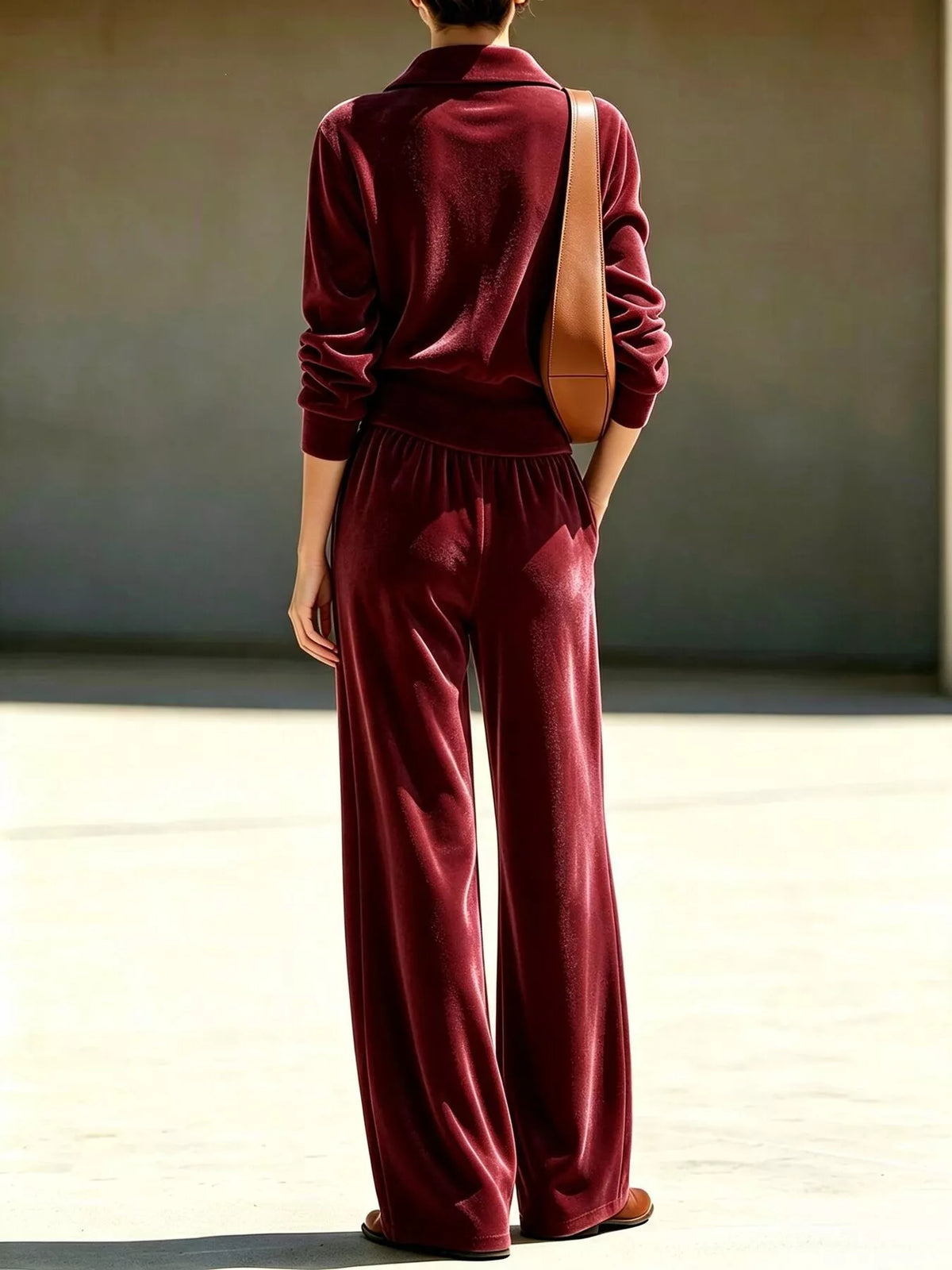 Full Size Half Zip Sweatshirt and Wide-Leg Pants Set Plus Size
