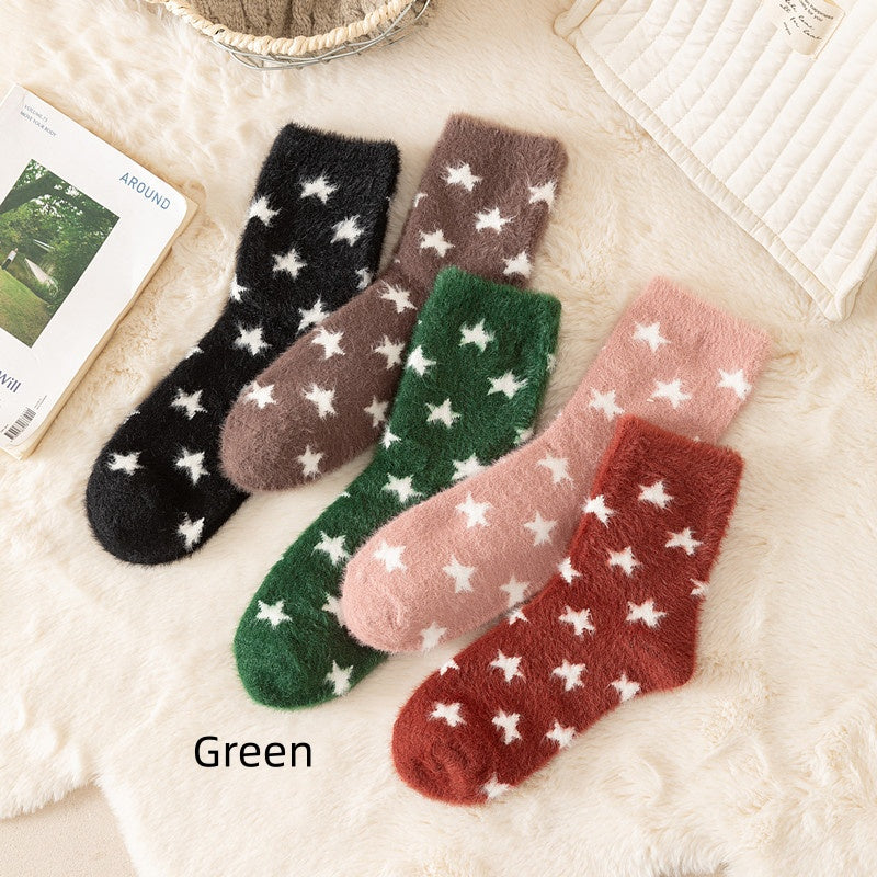 Thickened, Warm Mid-calf Socks Made With Mink Fur For Women