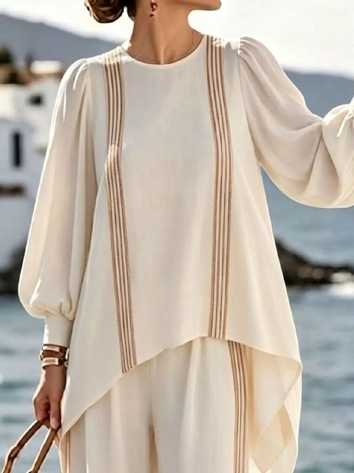 Full Size Striped Round Neck Top and Pants Set Plus Size