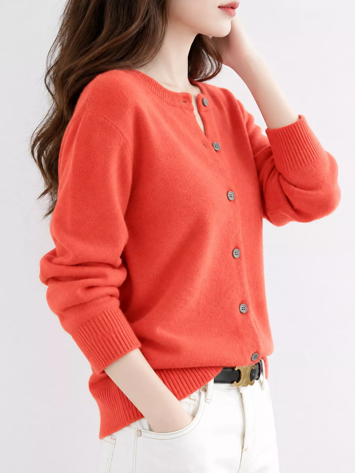 Crew-Neck Button-Down Cardigan