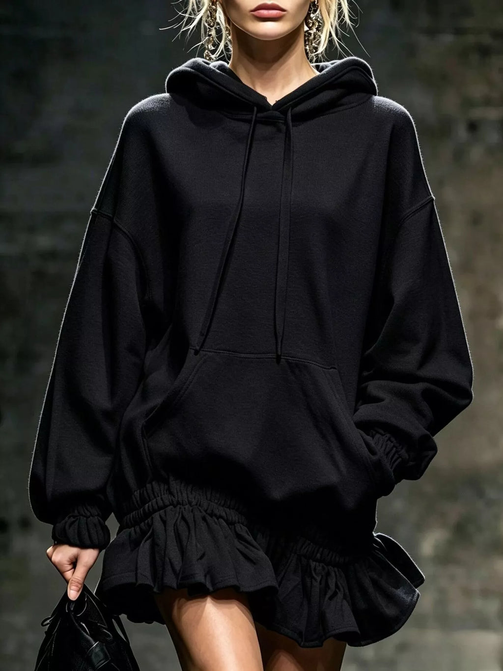 Casual Chic Hoodie Sweatshirt Mini Dress with Ruffled Hem