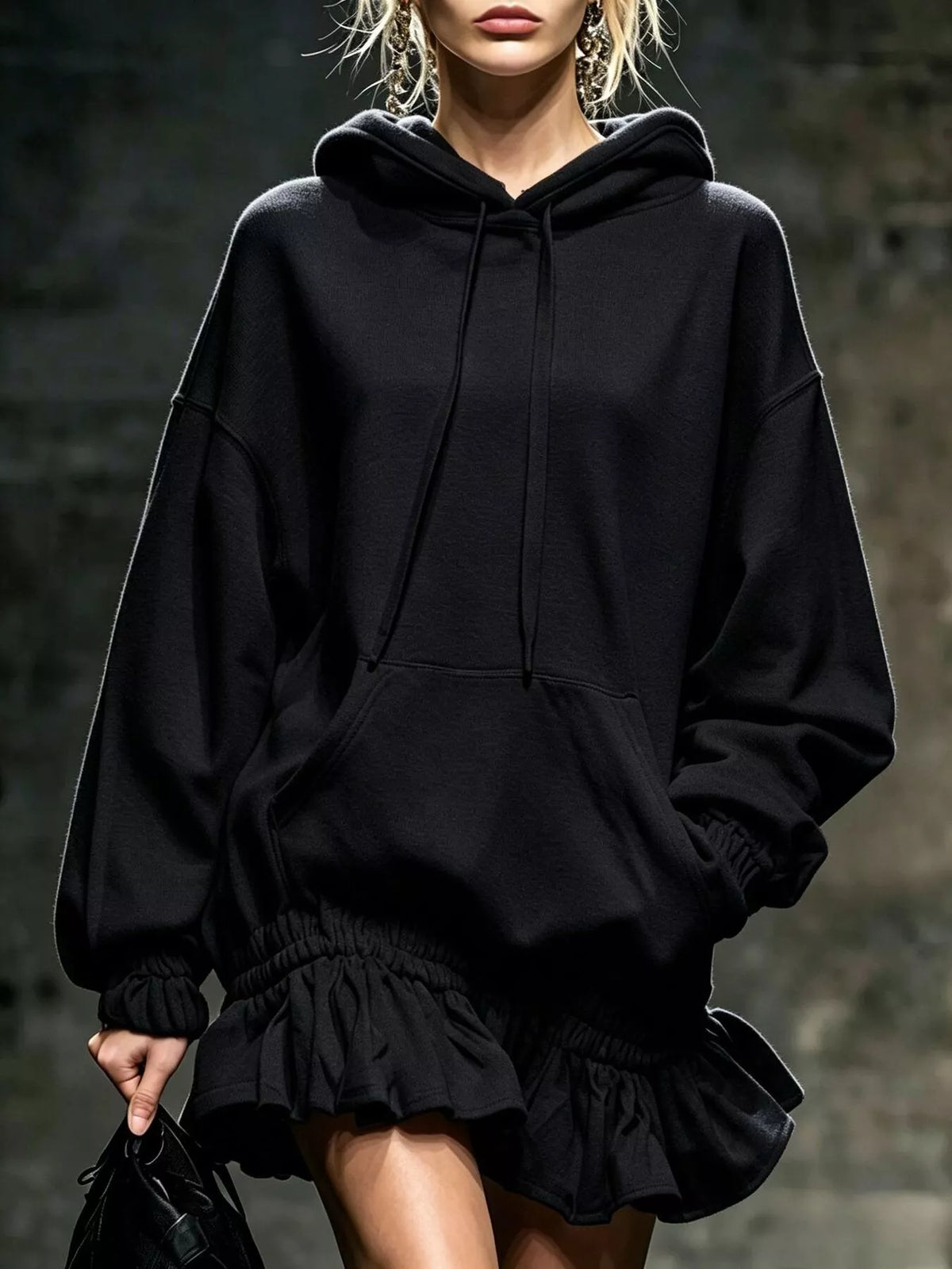 Casual Chic Hoodie Sweatshirt Mini Dress with Ruffled Hem