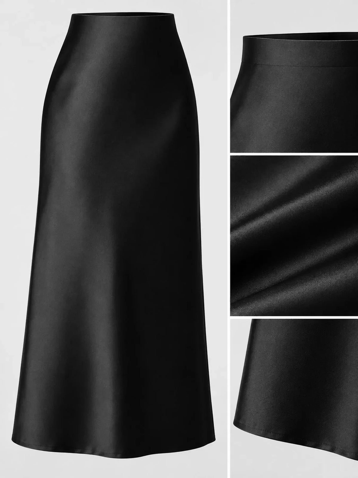 High-Waisted Satin Midi Skirt