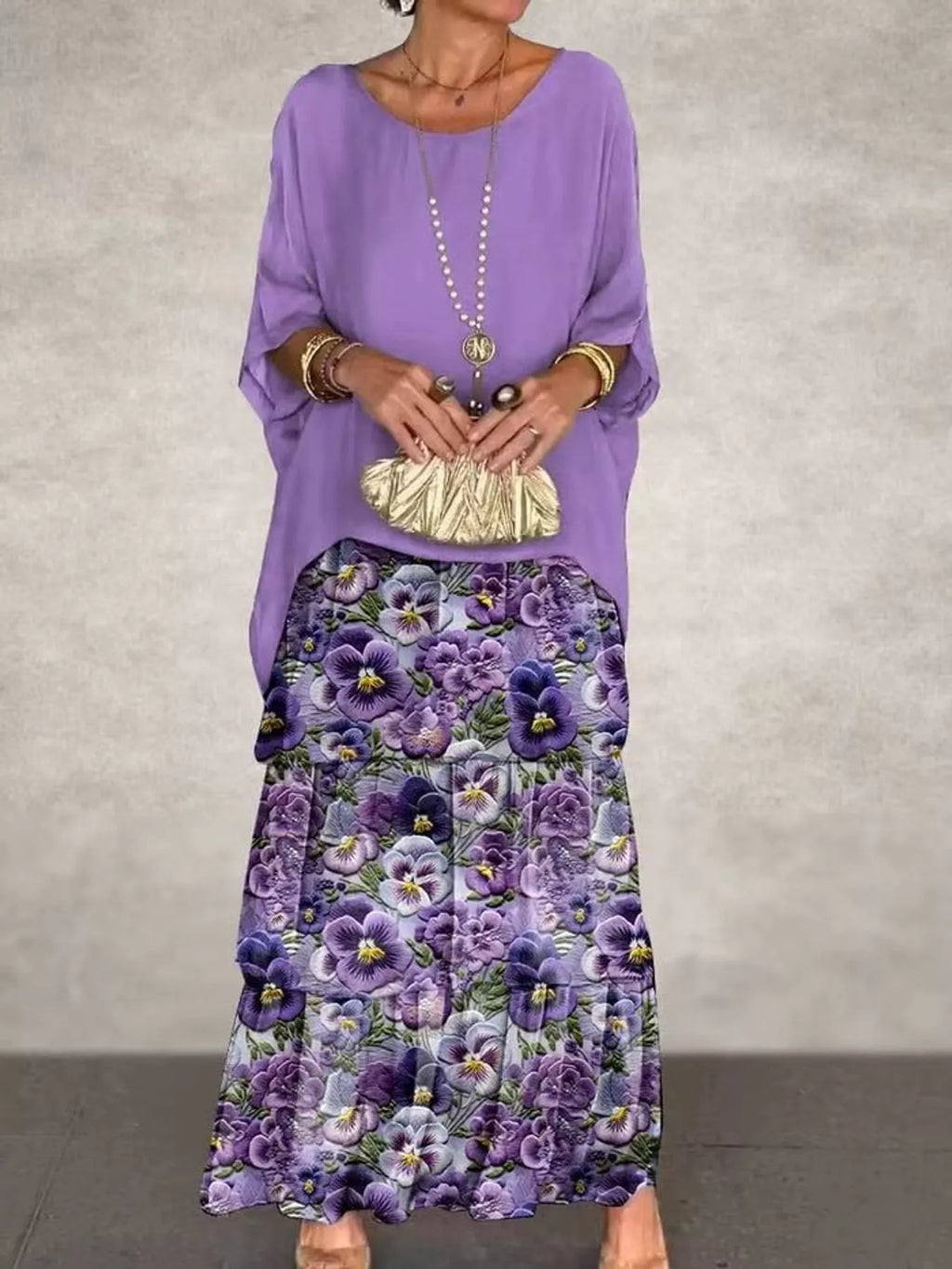 Full Size Layered Batwing Sleeve Maxi Dress Plus Size