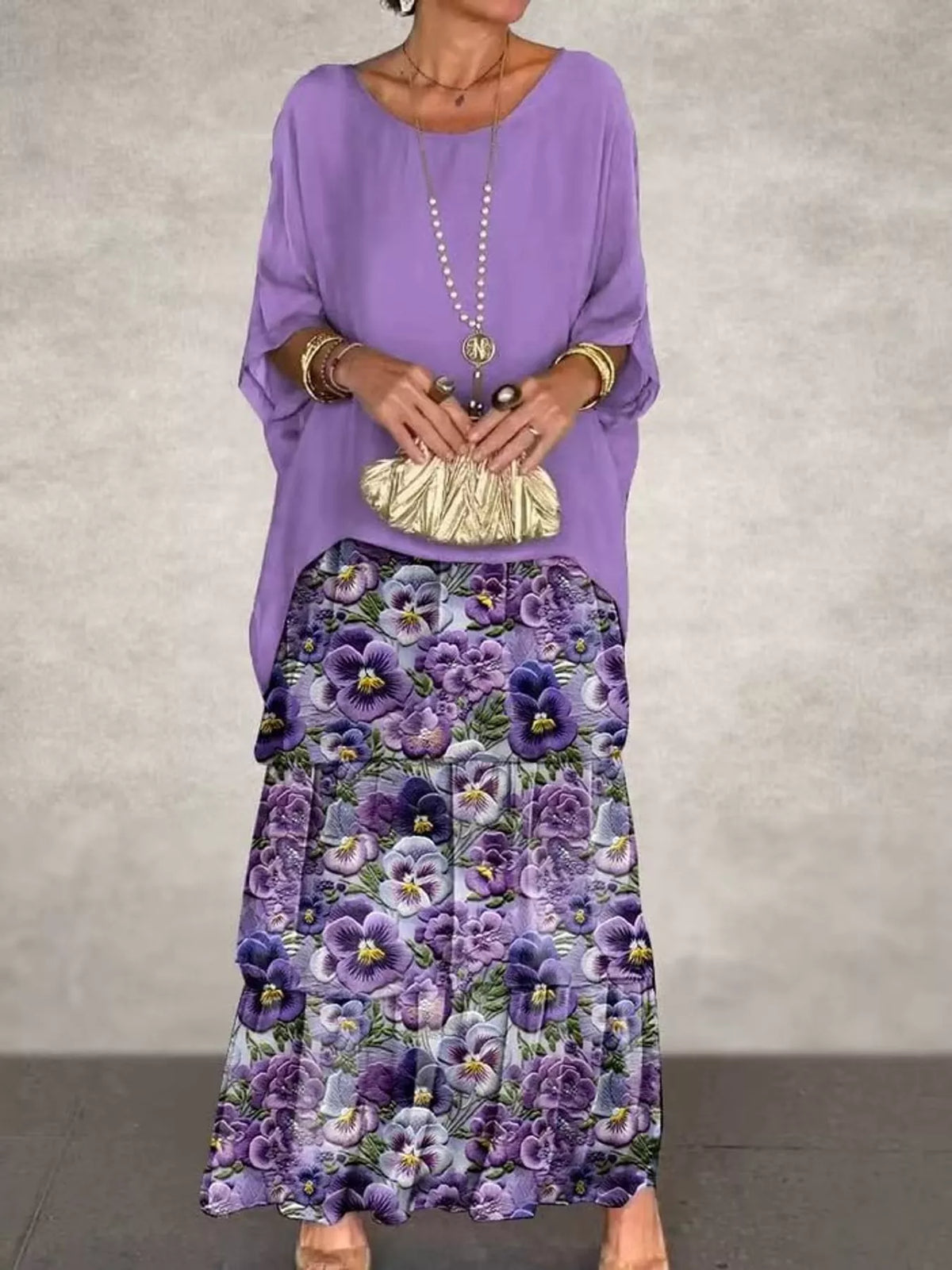 Full Size Layered Batwing Sleeve Maxi Dress Plus Size