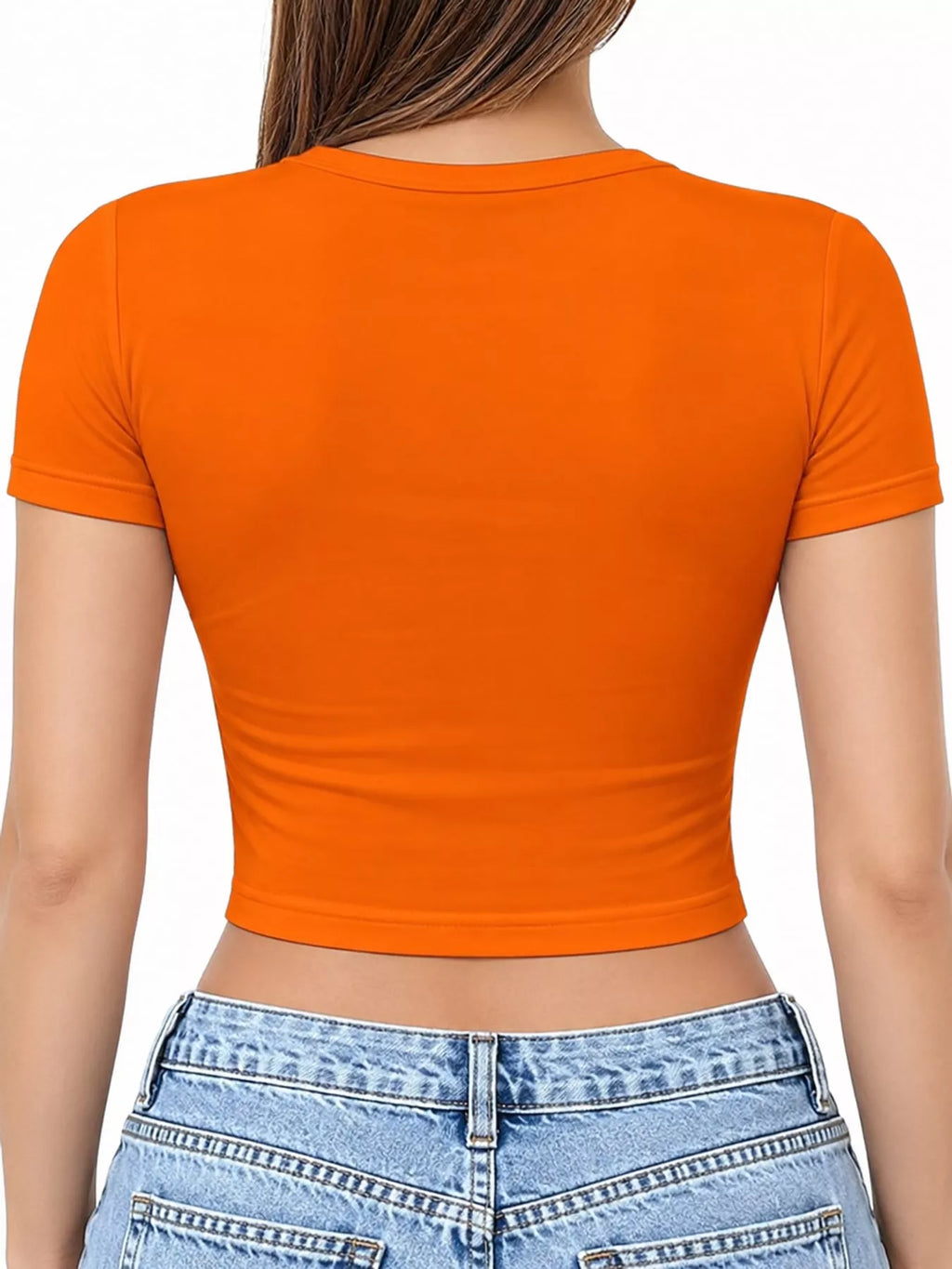 Slim Fit Basic Crew Neck Short Sleeve Crop T-Shirt