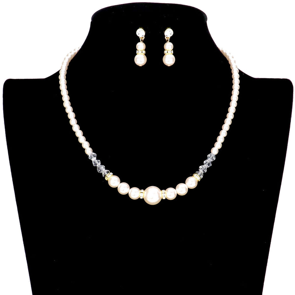 Bicone Bead Pointed Pearl Necklace Earring Set