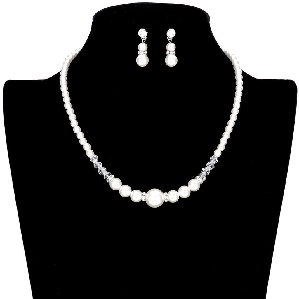 Bicone Bead Pointed Pearl Necklace Earring Set
