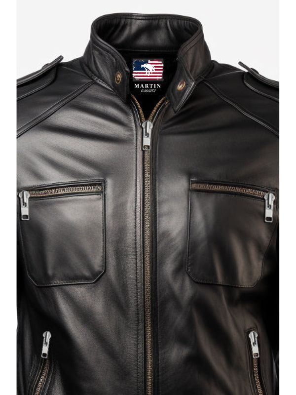 Men's Black Leather Bomber Jacket