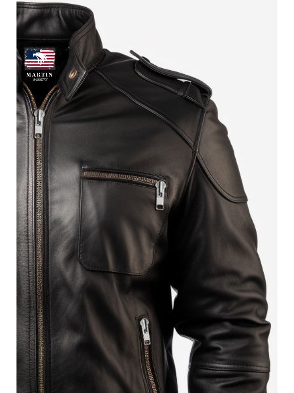Men's Black Leather Bomber Jacket