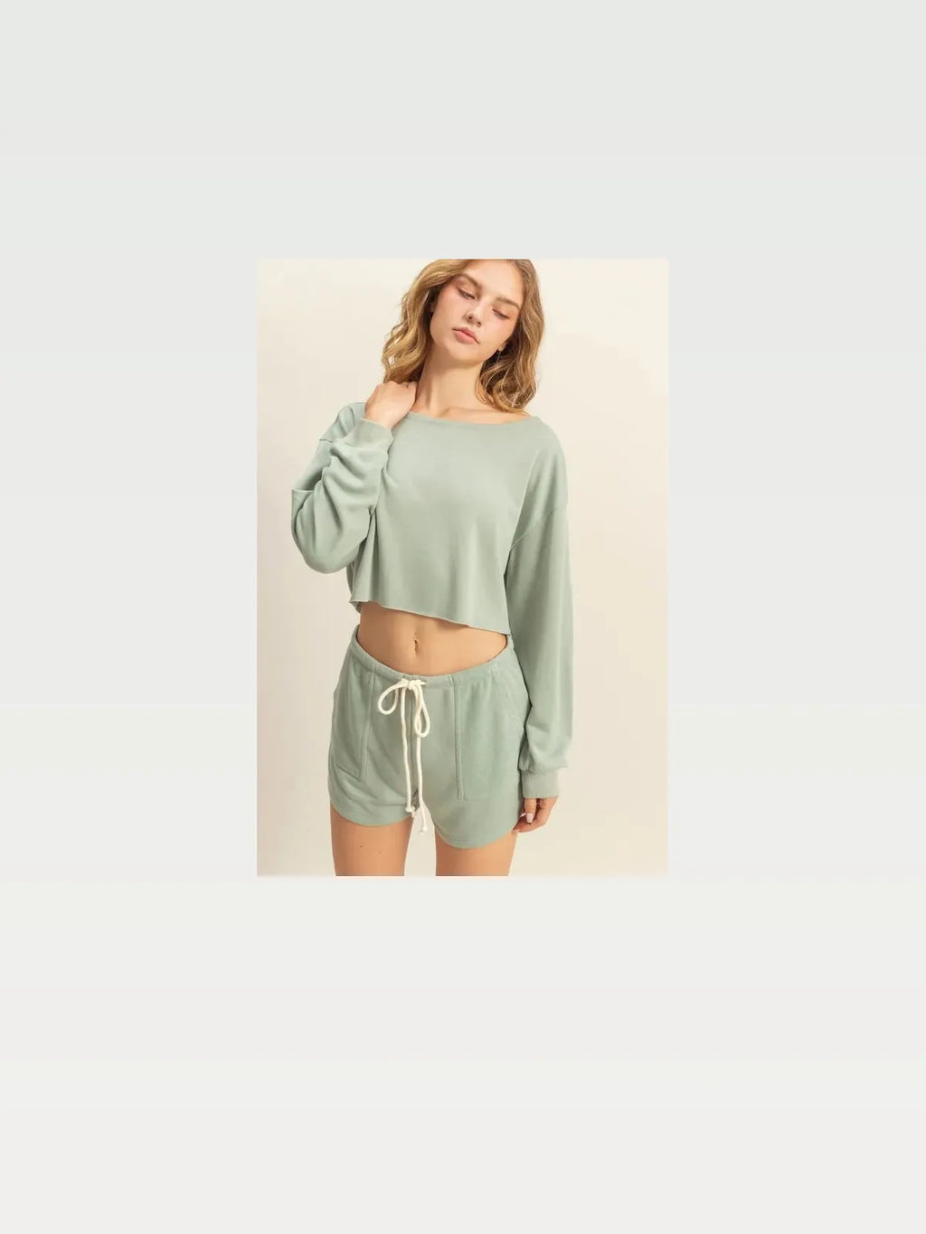 Boat Neck Long Sleeve Cropped Top