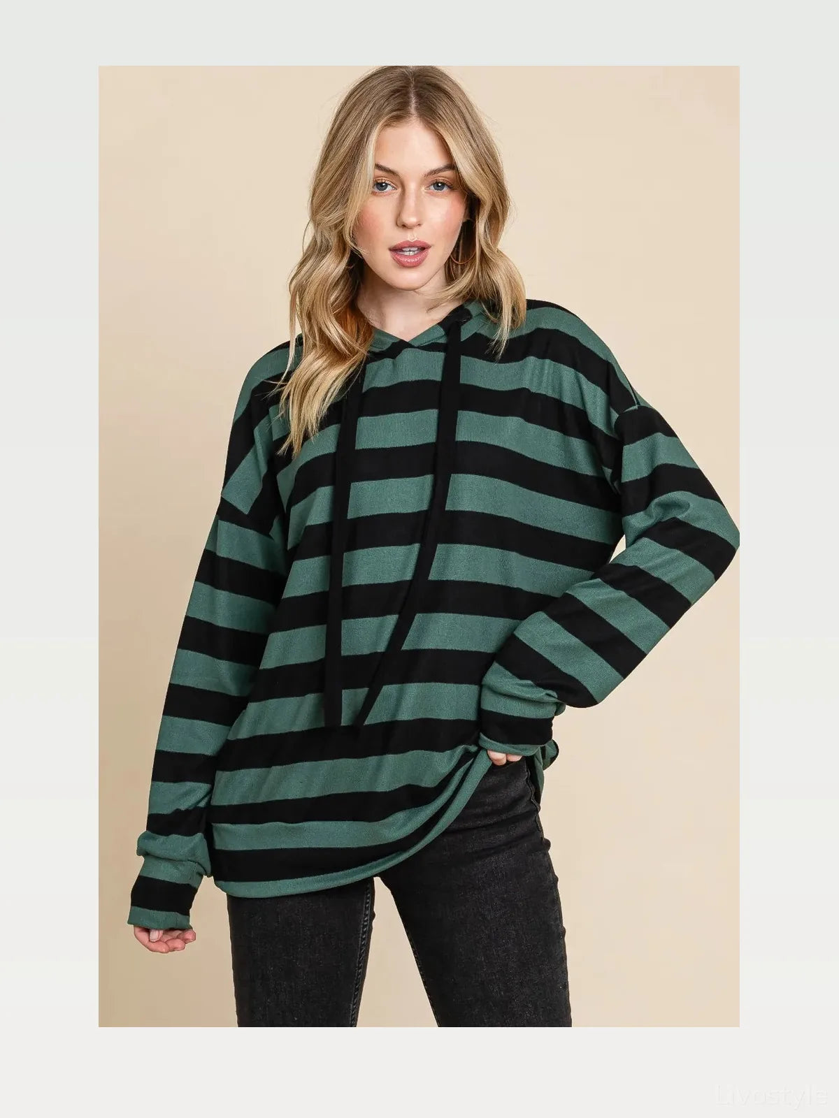 Striped Drawstring Hoodie with Dropped Shoulders