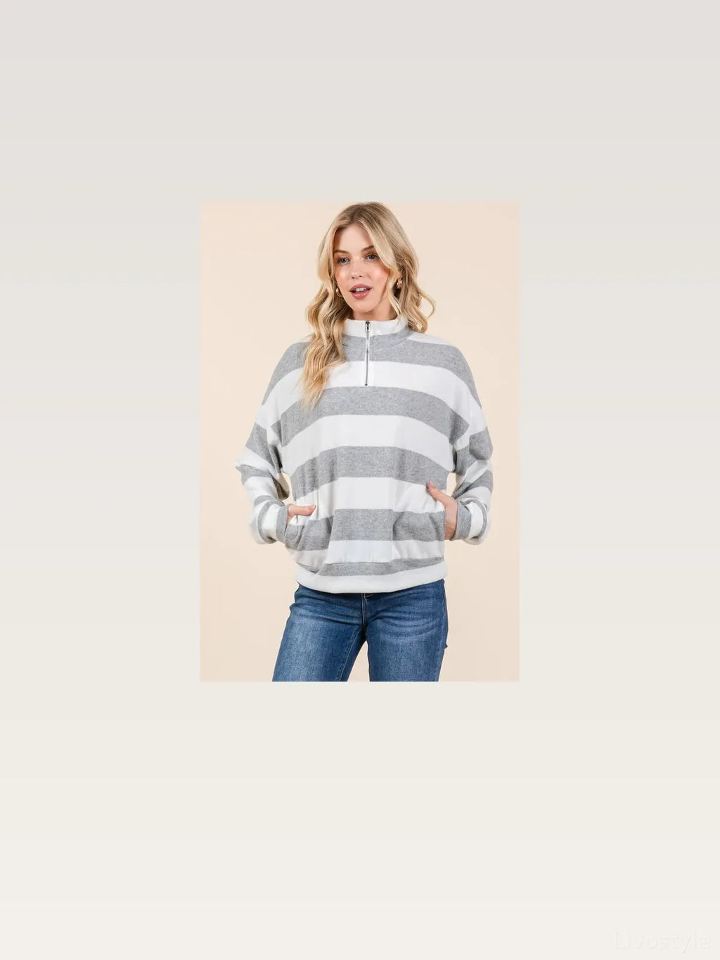 Striped Quarter-Zip Sweatshirt with Drop Shoulders