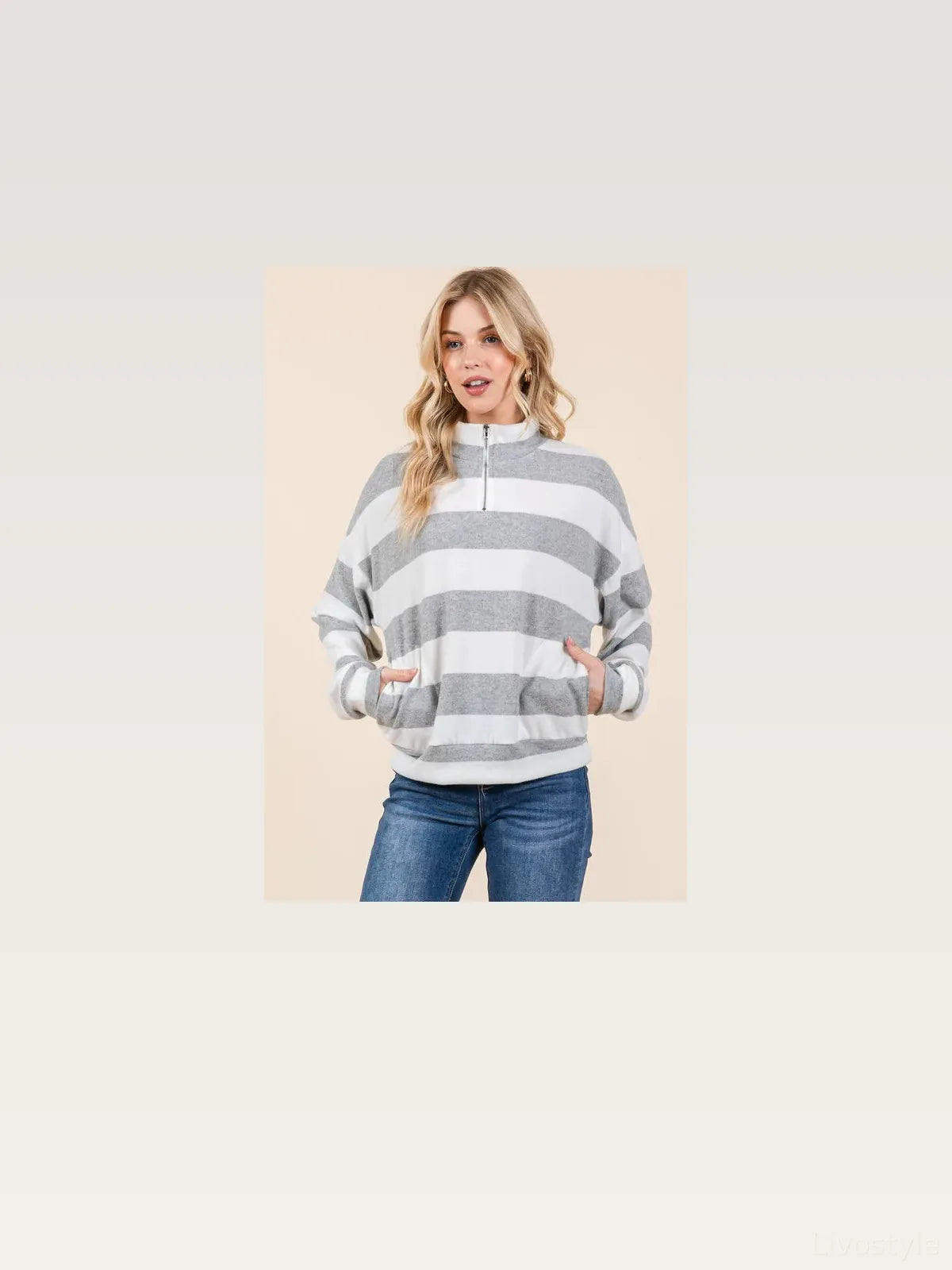 Striped Quarter-Zip Sweatshirt with Drop Shoulders