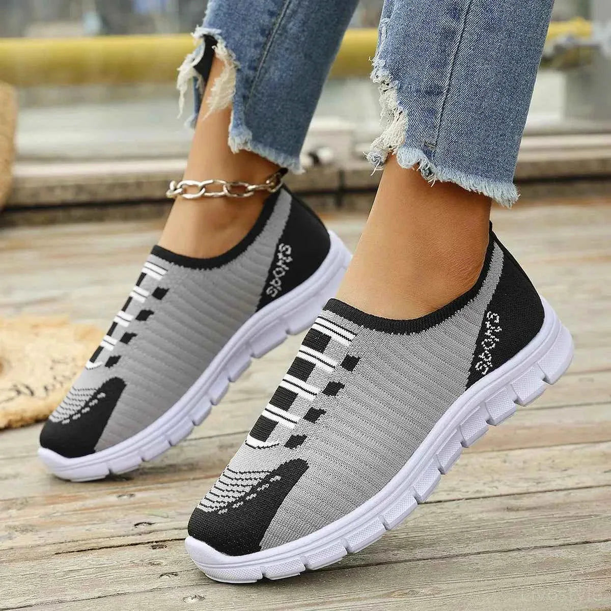 Lightweight Mesh Knit Slip-On Sneakers