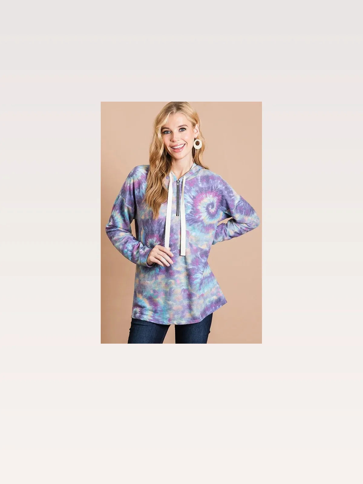 Brushed Tie-Dye Terry Quarter-Zip Hoodie with Drawstring