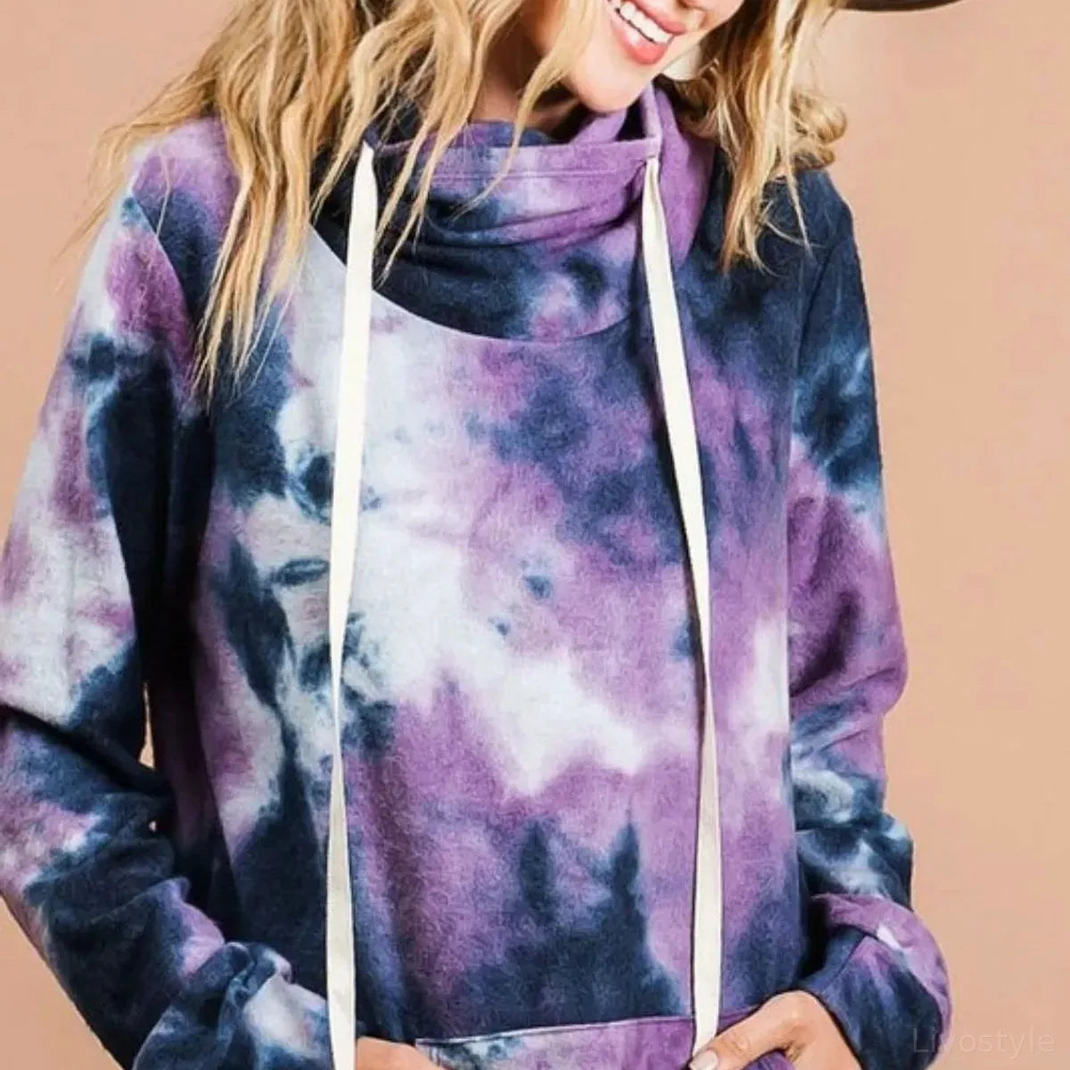 Overlapped Turtleneck Brushed Tie-Dye Sweatshirt