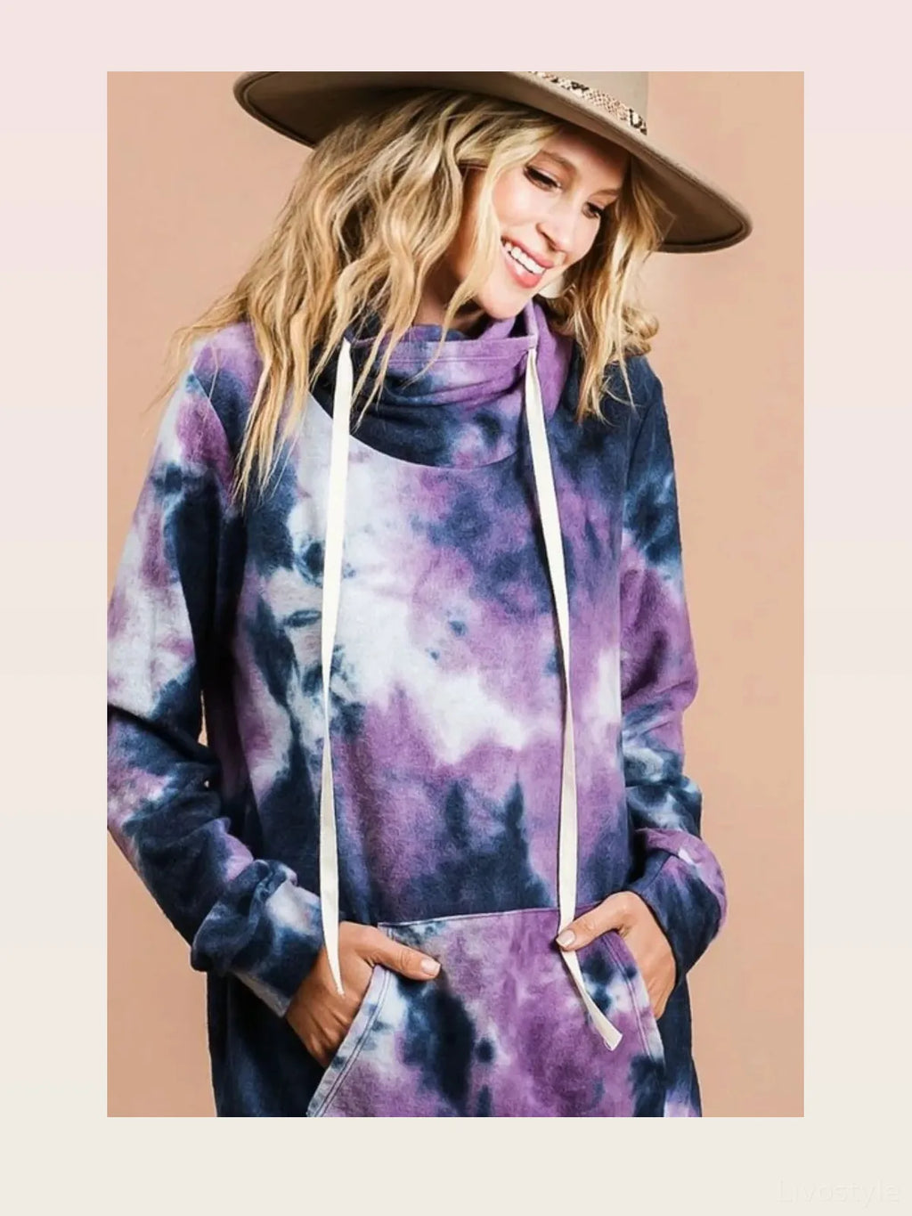 Overlapped Turtleneck Brushed Tie-Dye Sweatshirt