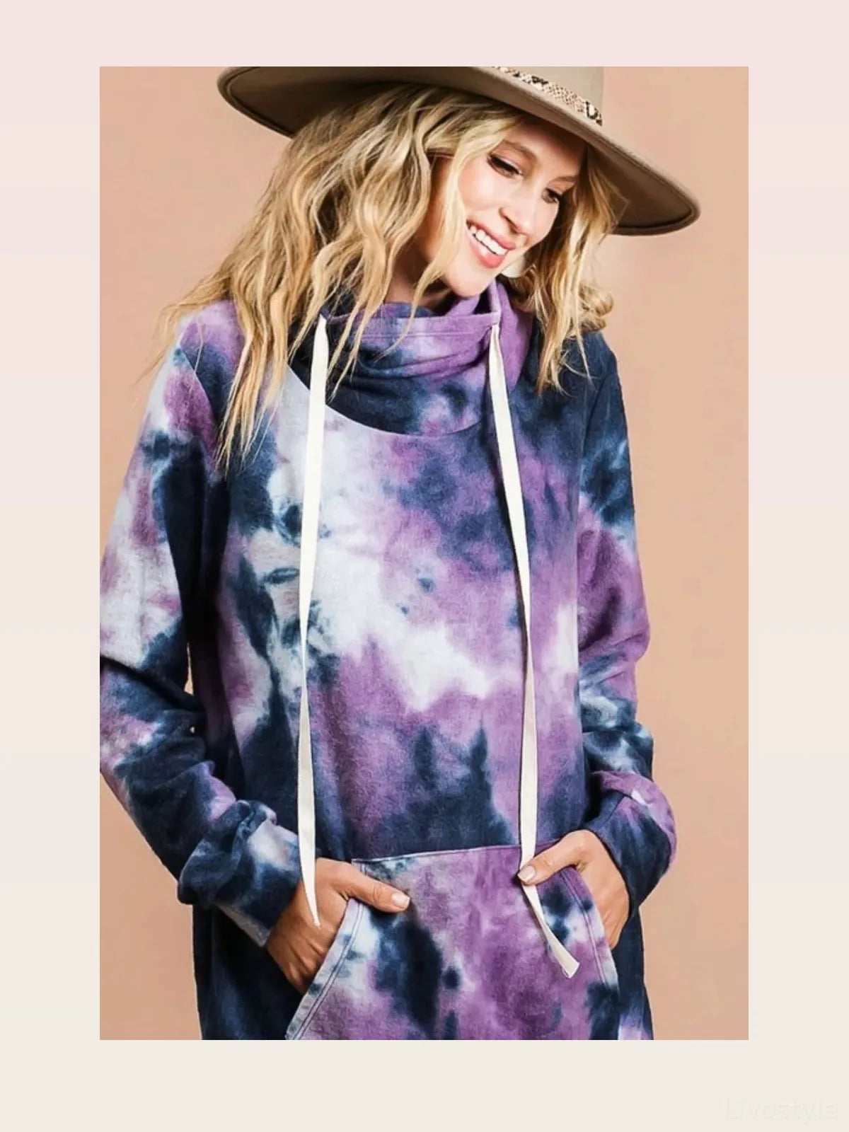 Overlapped Turtleneck Brushed Tie-Dye Sweatshirt