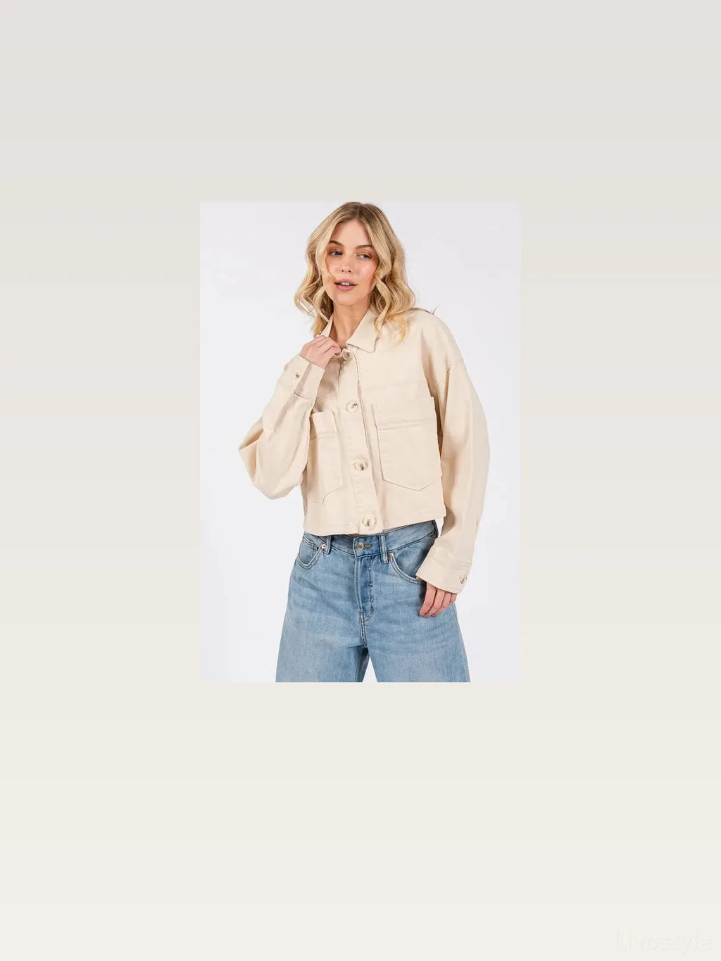 Button Down Cropped Denim Jacket with Patch Pockets