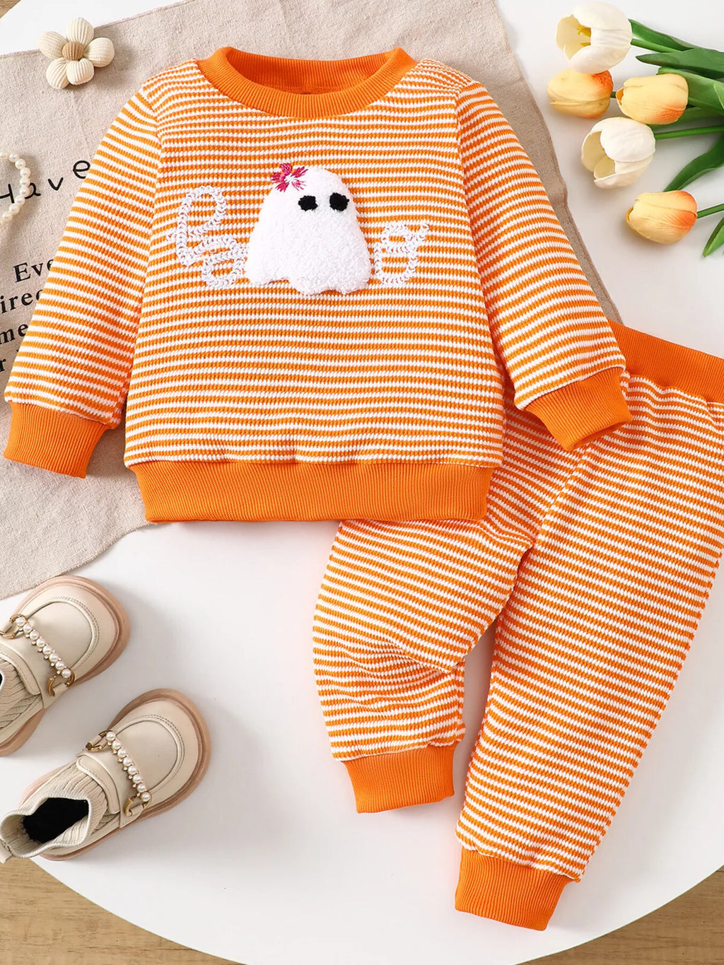 Children's Halloween Striped Ghost Top and Pants Set