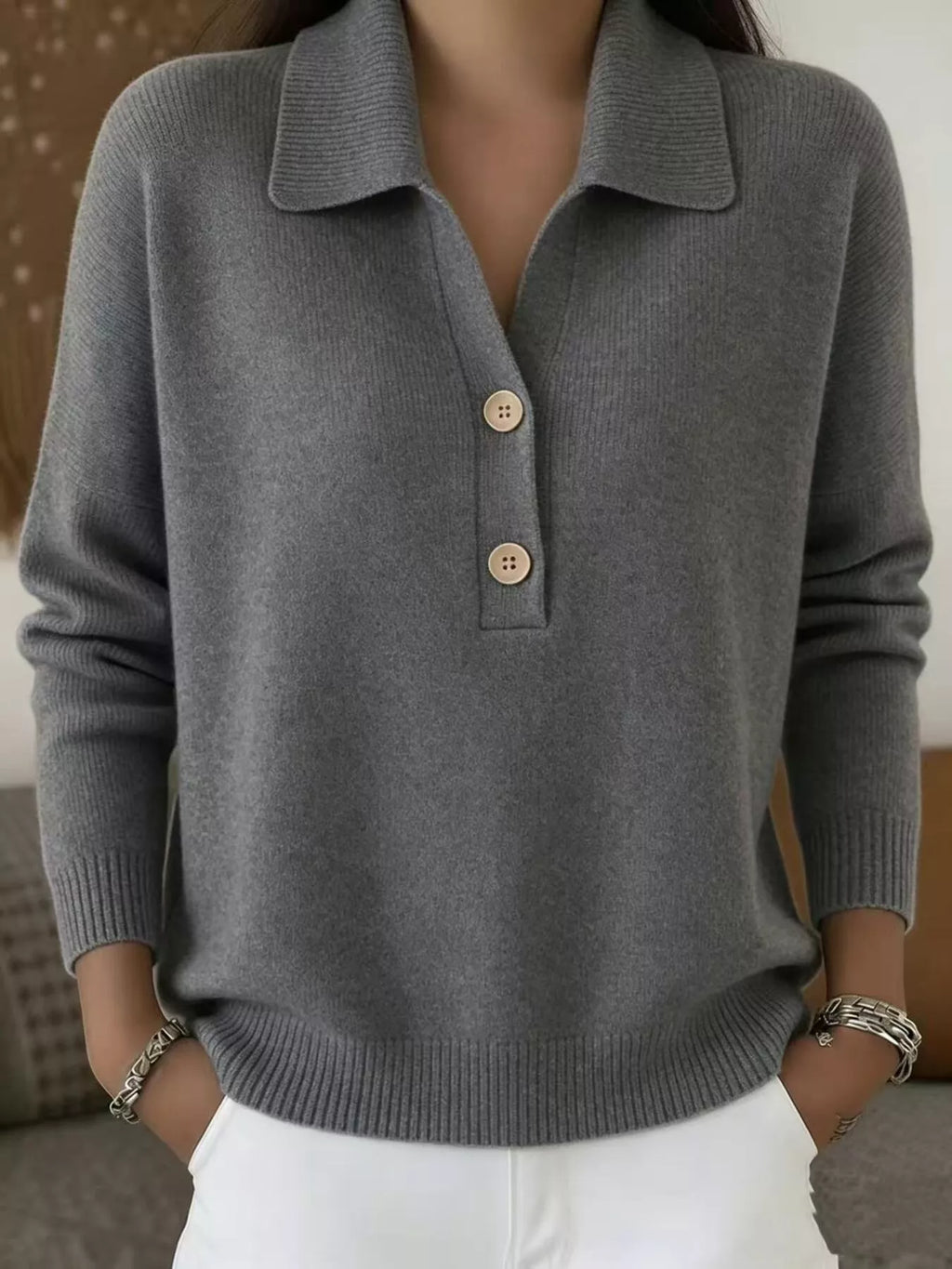 Ribbed Knit Button Detail Sweater