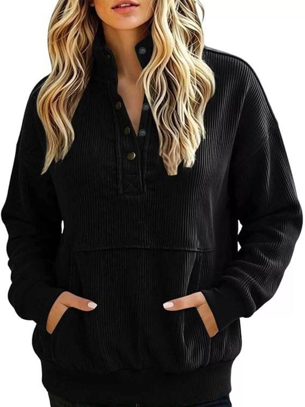 Full Size Quarter-Snap Sweatshirt with Kangaroo Pocket Plus Size
