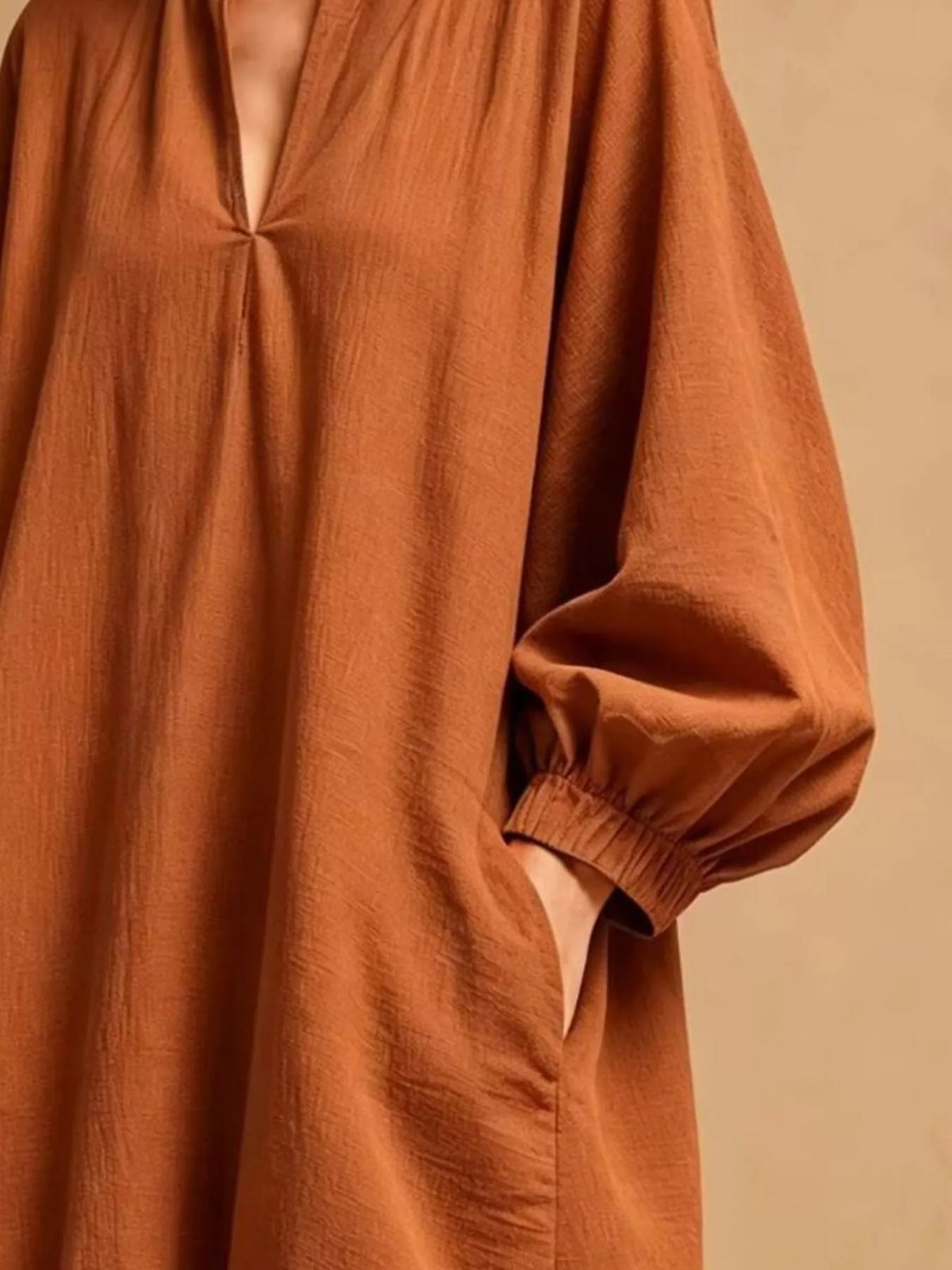 Casual Loose-Fit Balloon Sleeve Mini Dress with Pockets