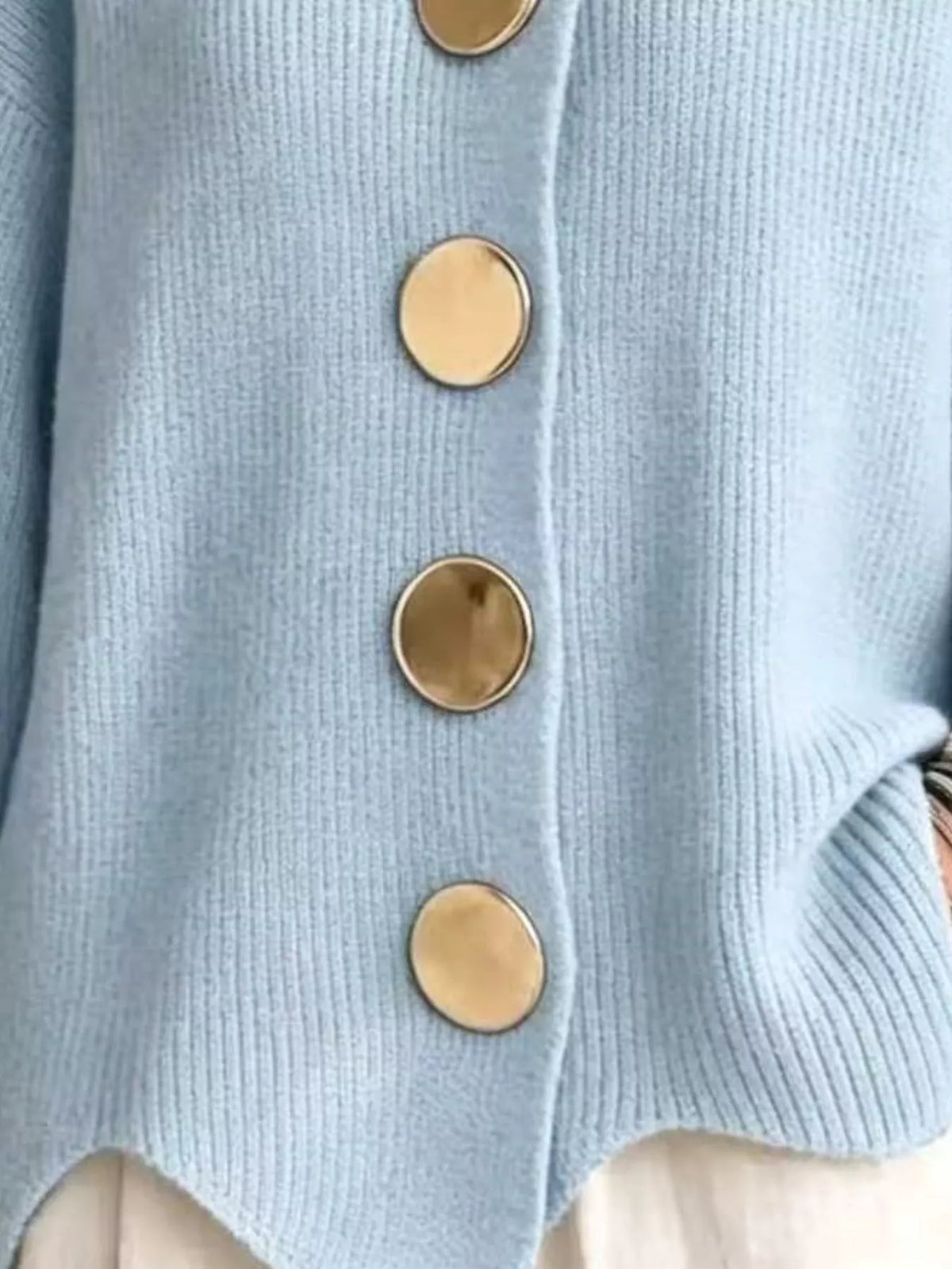 Full Size Ribbed Knit Gold Buttons Cardigan Plus Size