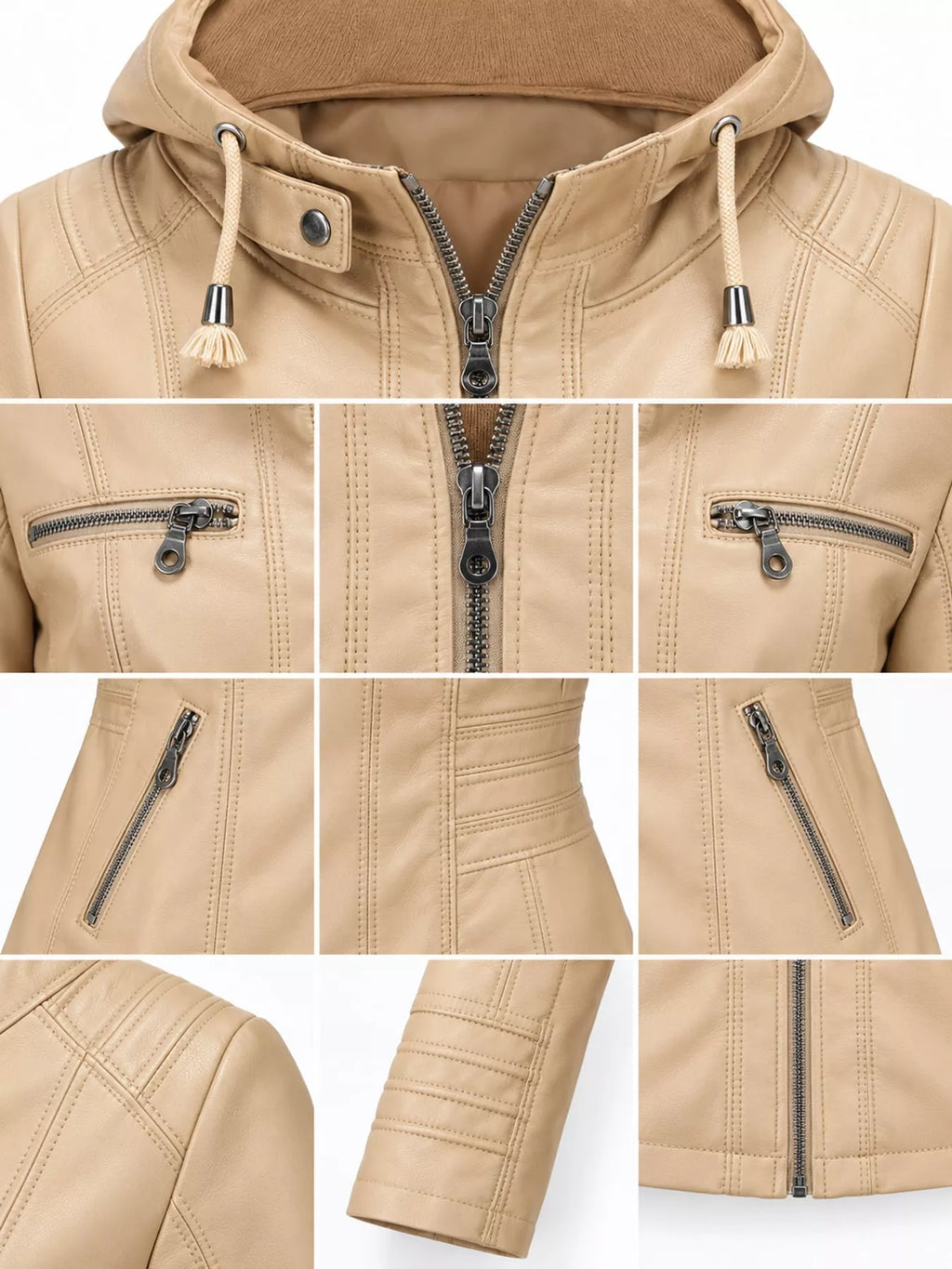 Full Size Detachable Hooded Faux Leather Moto Jacket Plus Size