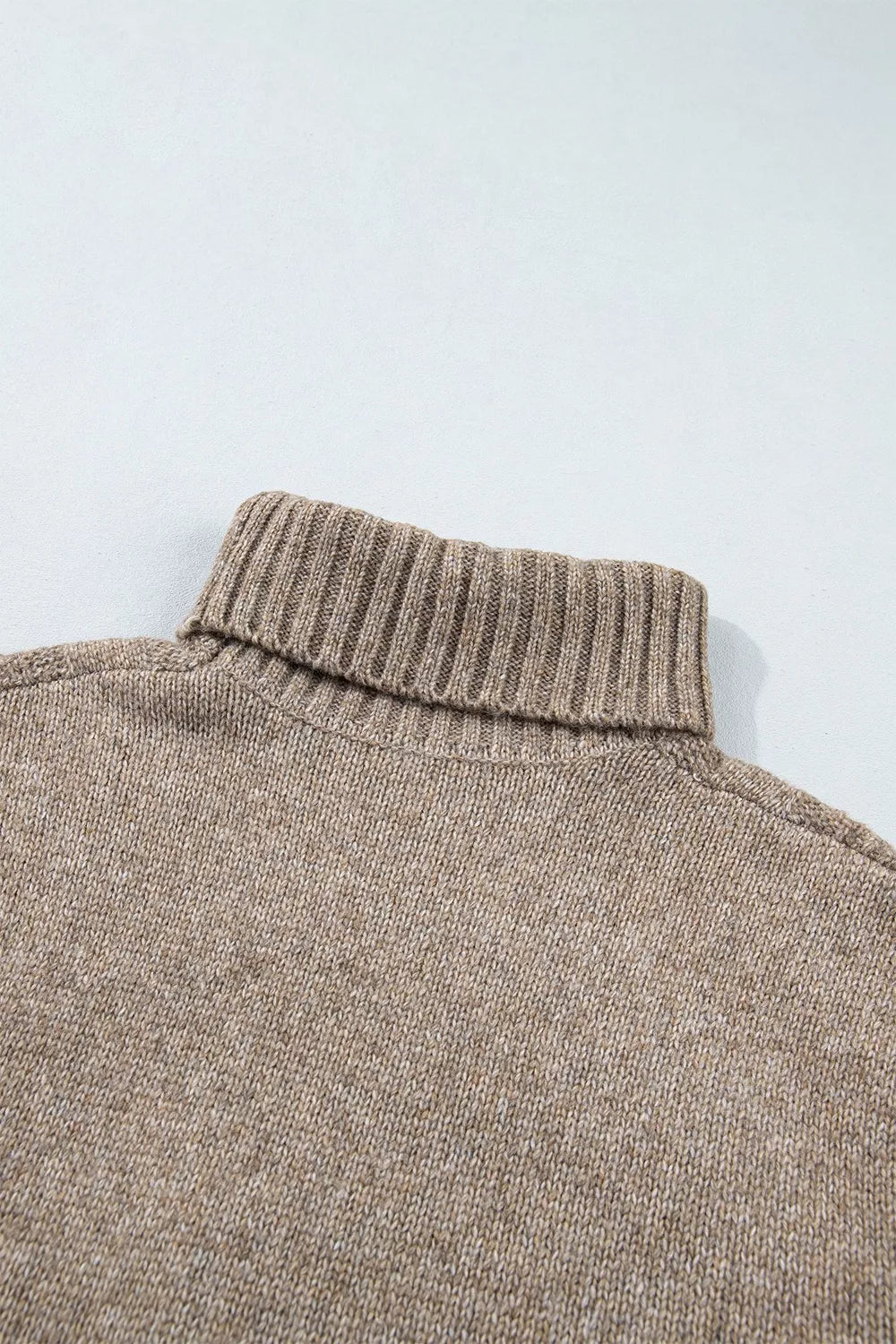 High Neck Drop Shoulder Cable Knit Regular Length Sweater