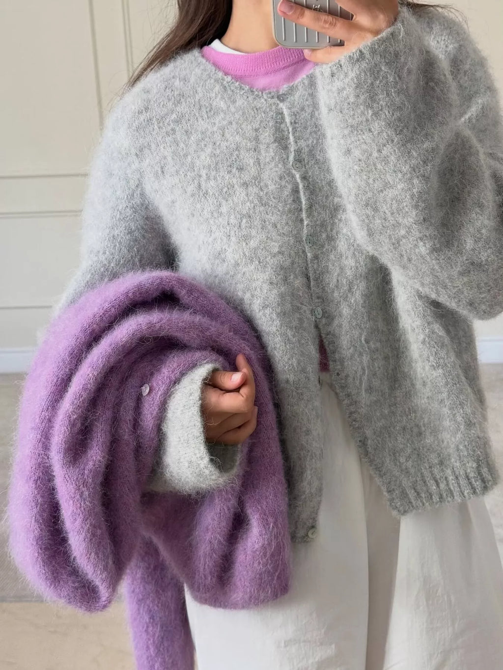 Fuzzy Knit Button-Down Cardigan