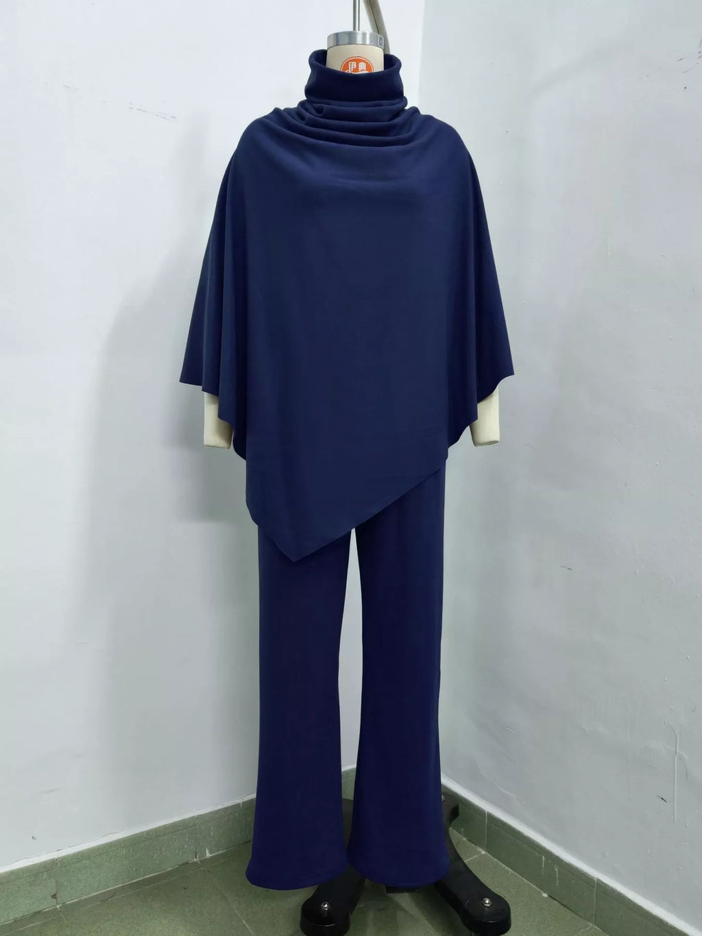Full Size Turtleneck Poncho and Wide-Leg Pants Set Plus Size