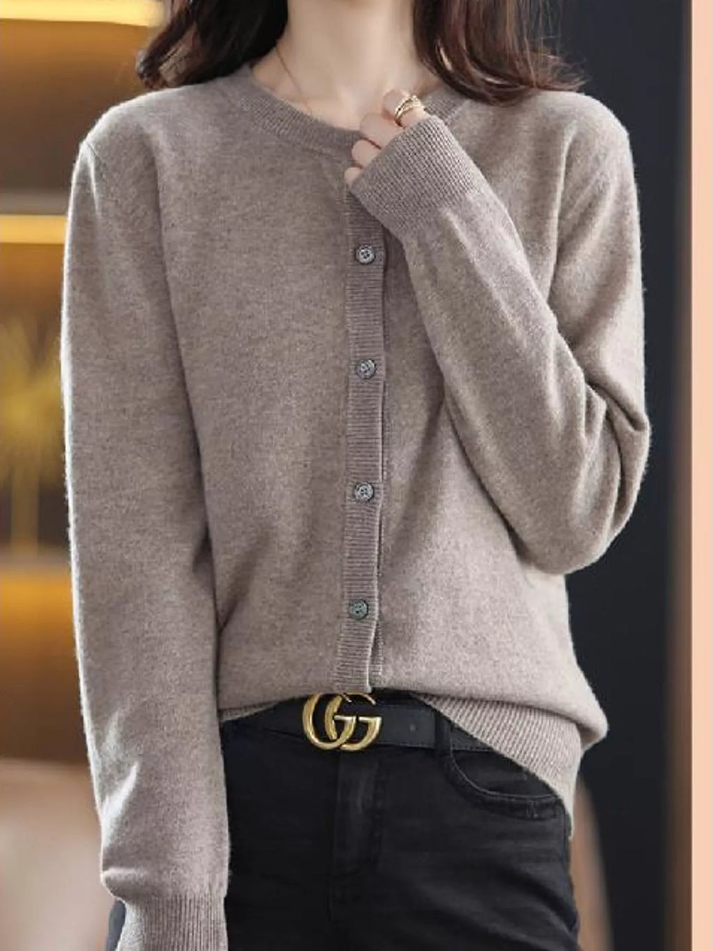 Crew Neck Button-Down Knit Cardigan