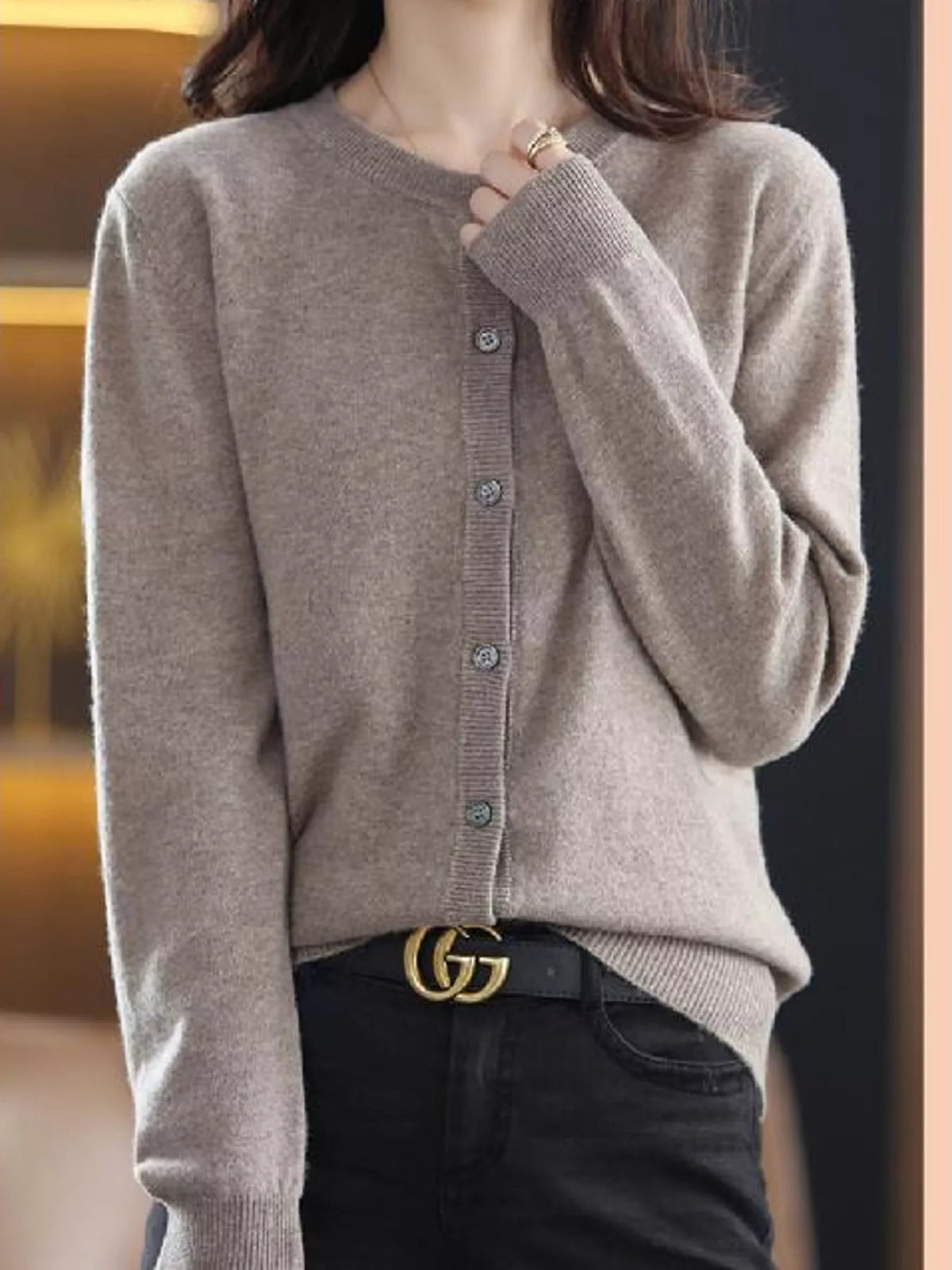 Crew Neck Button-Down Knit Cardigan