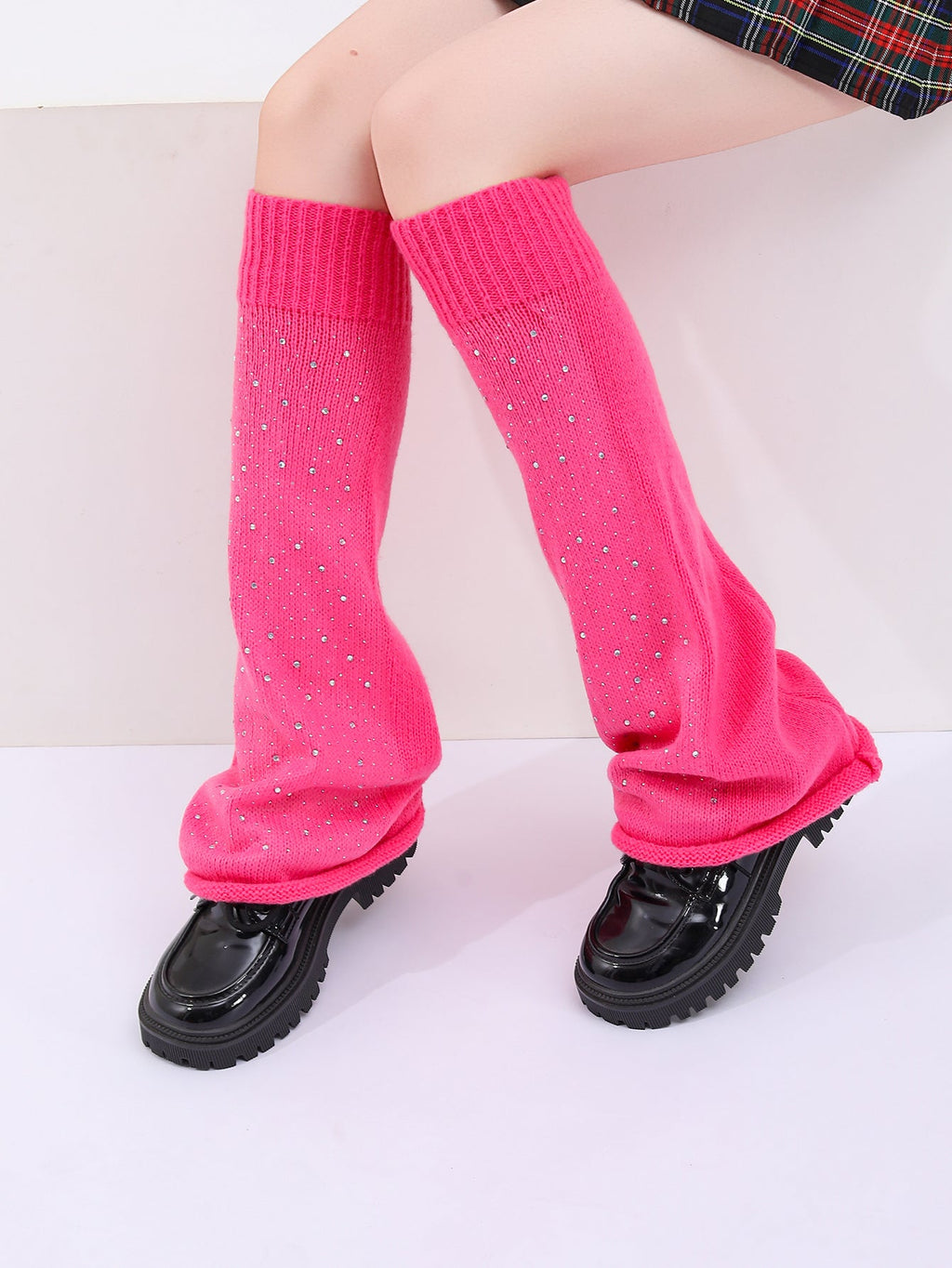 Women Girls Neon Color Flared Knit Rhinestone Sock Cuffs Leg Warmer Slouch Socks For Clubwear Party Daily