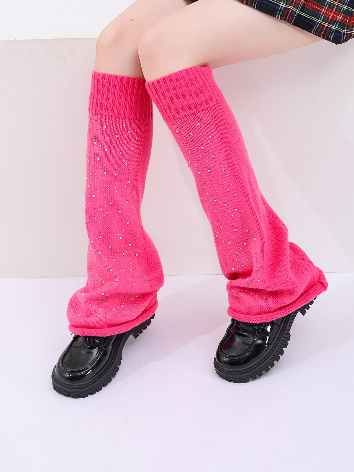 Women Girls Neon Color Flared Knit Rhinestone Sock Cuffs Leg Warmer Slouch Socks For Clubwear Party Daily