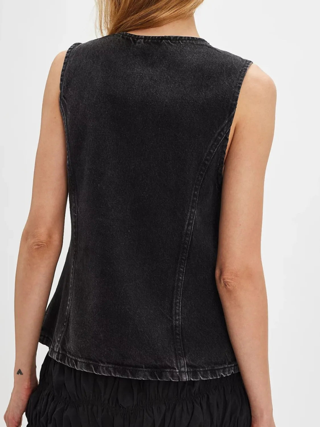 Button Down Round Neck Denim Vest