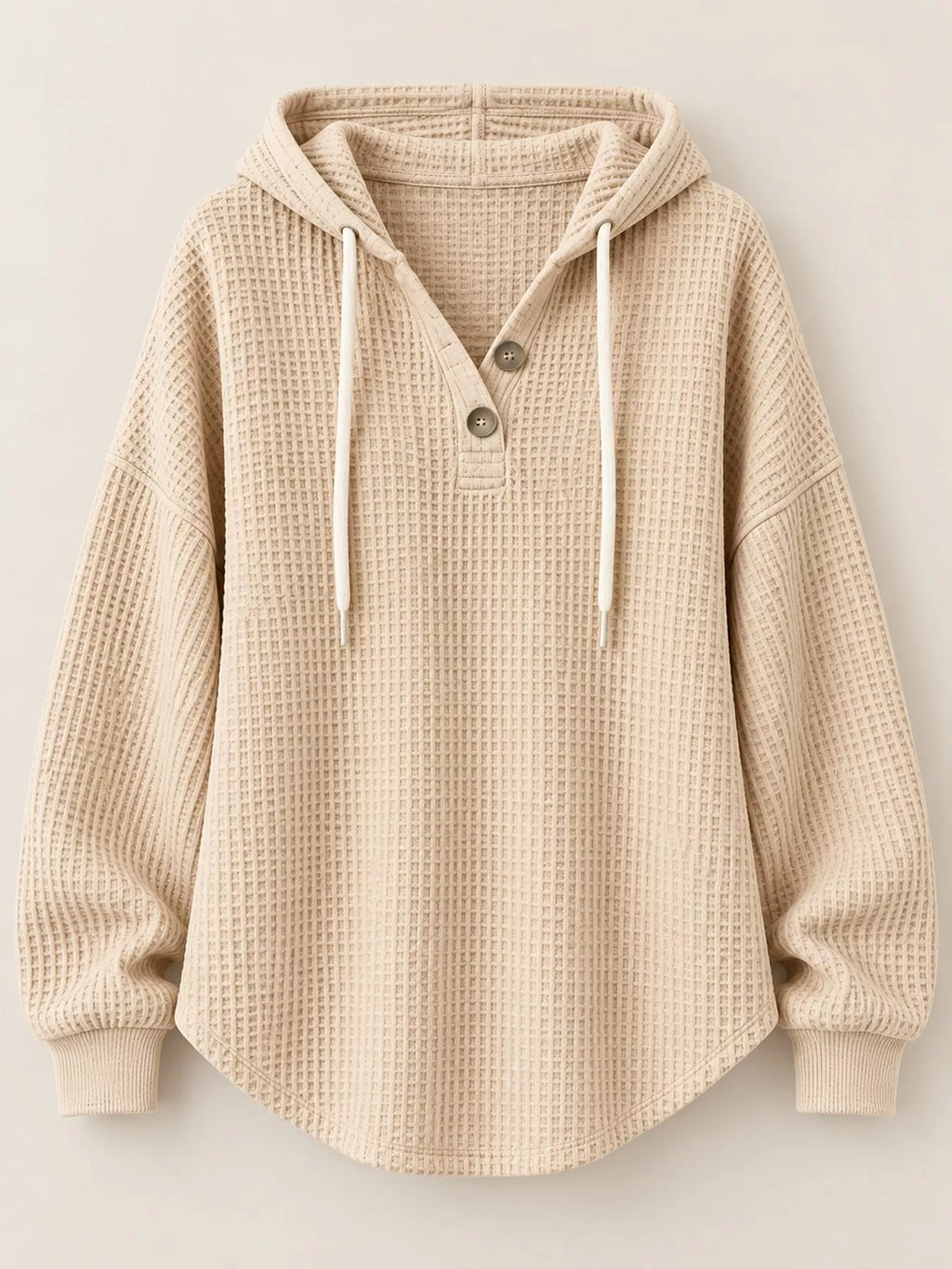 Full Size Waffle Knit Button Detail Hoodie Plus Size