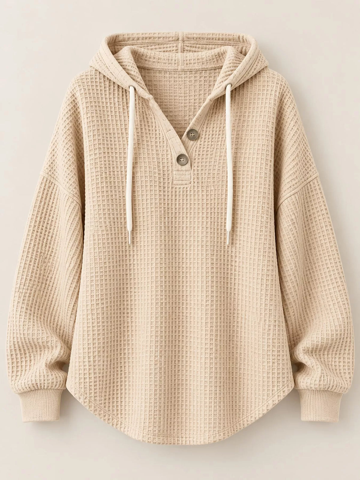 Full Size Waffle Knit Button Detail Hoodie Plus Size