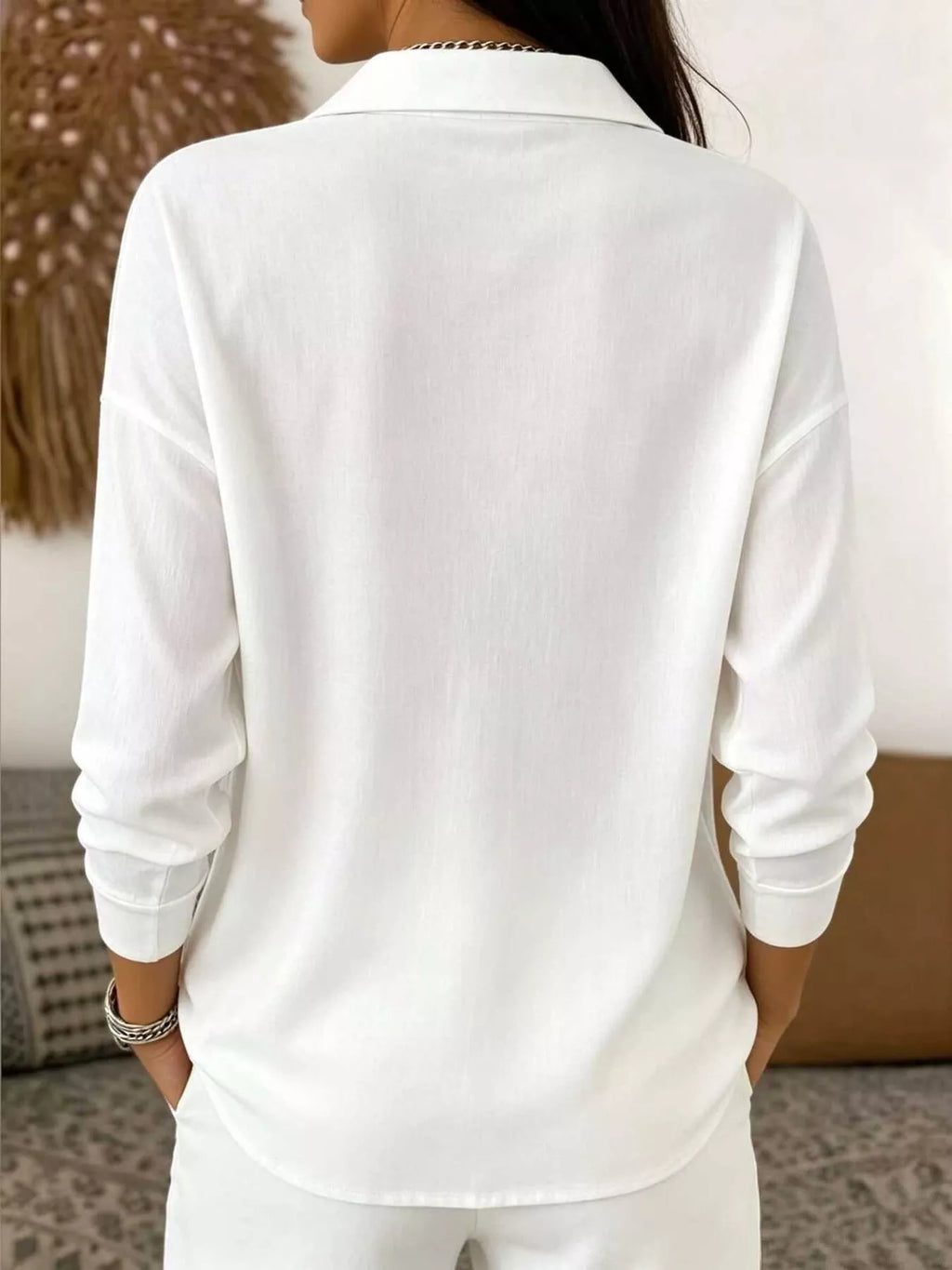 Waffle Knit Snap Down Blouse