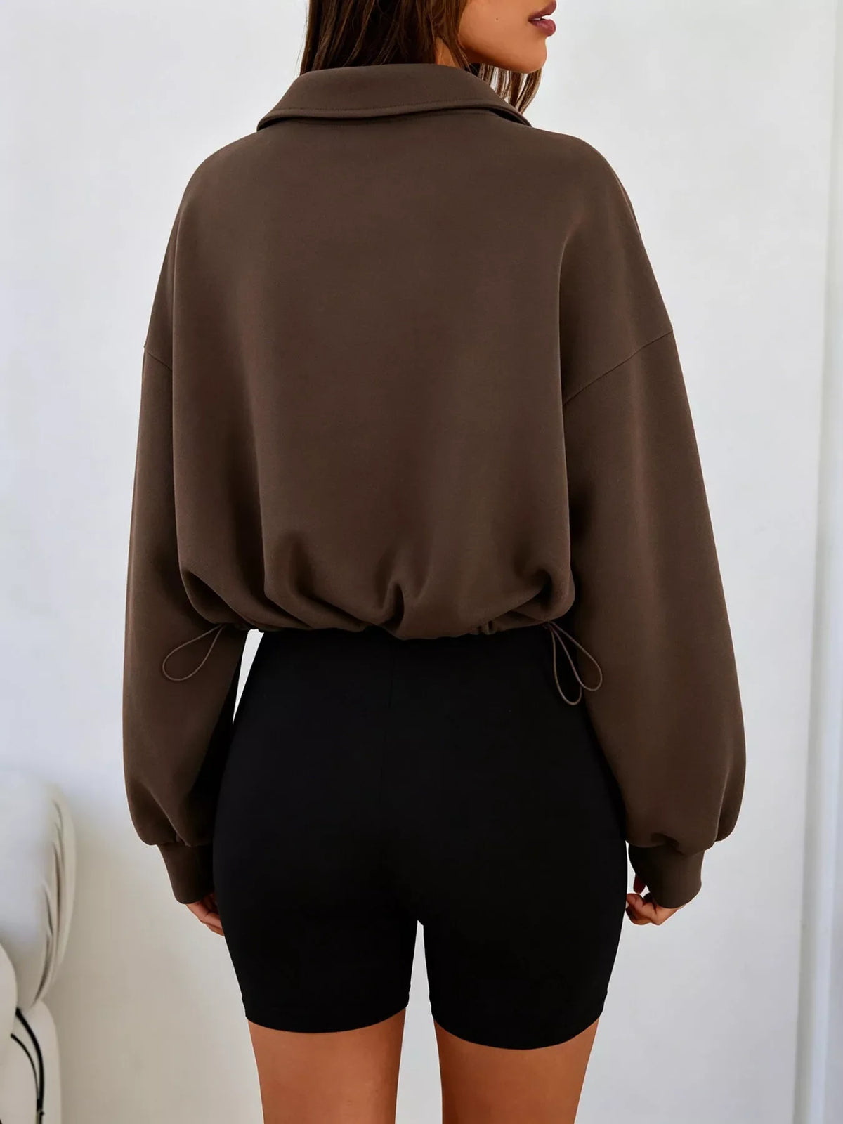 Half Zip Drawstring Hem Sweatshirt