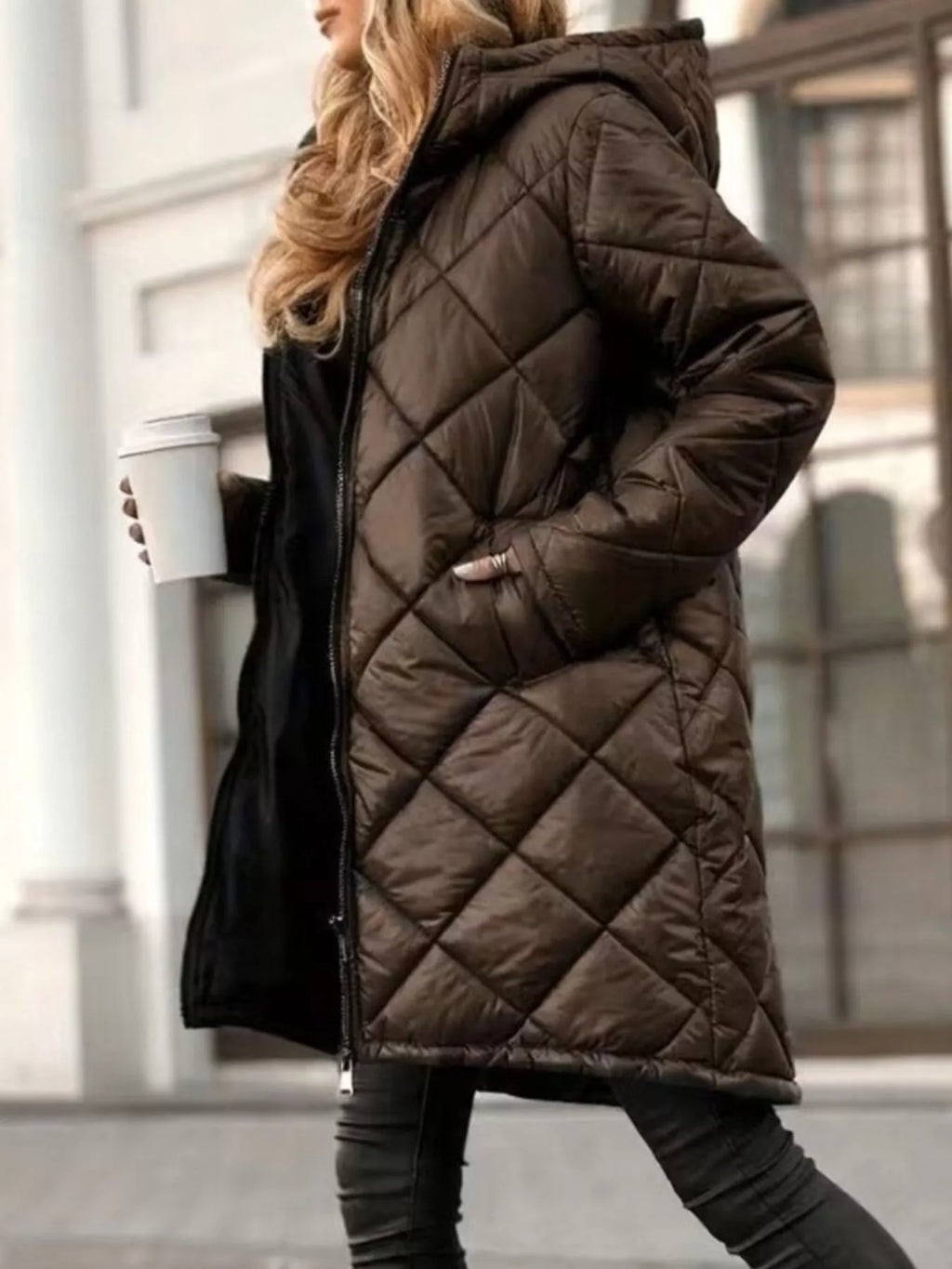 Quilted Longline Puffer Outerwear with Hood