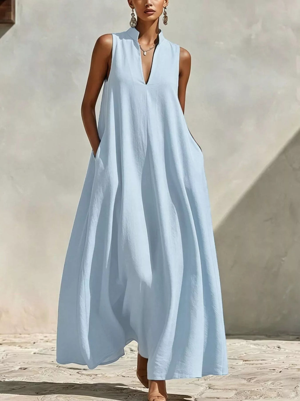 Sleeveless Maxi Dress with Side Pockets