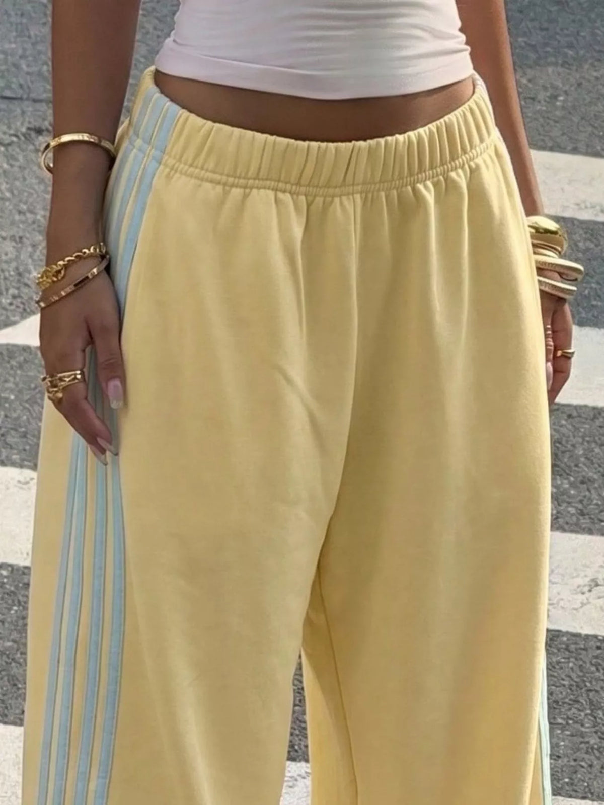 High-Waisted Wide-Leg Track Pants with Side Stripes