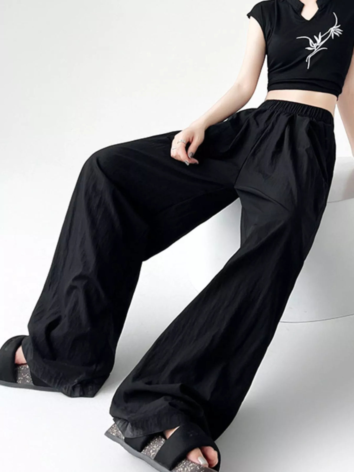 High-Waisted Loose Fit Wide-Leg Casual Pants