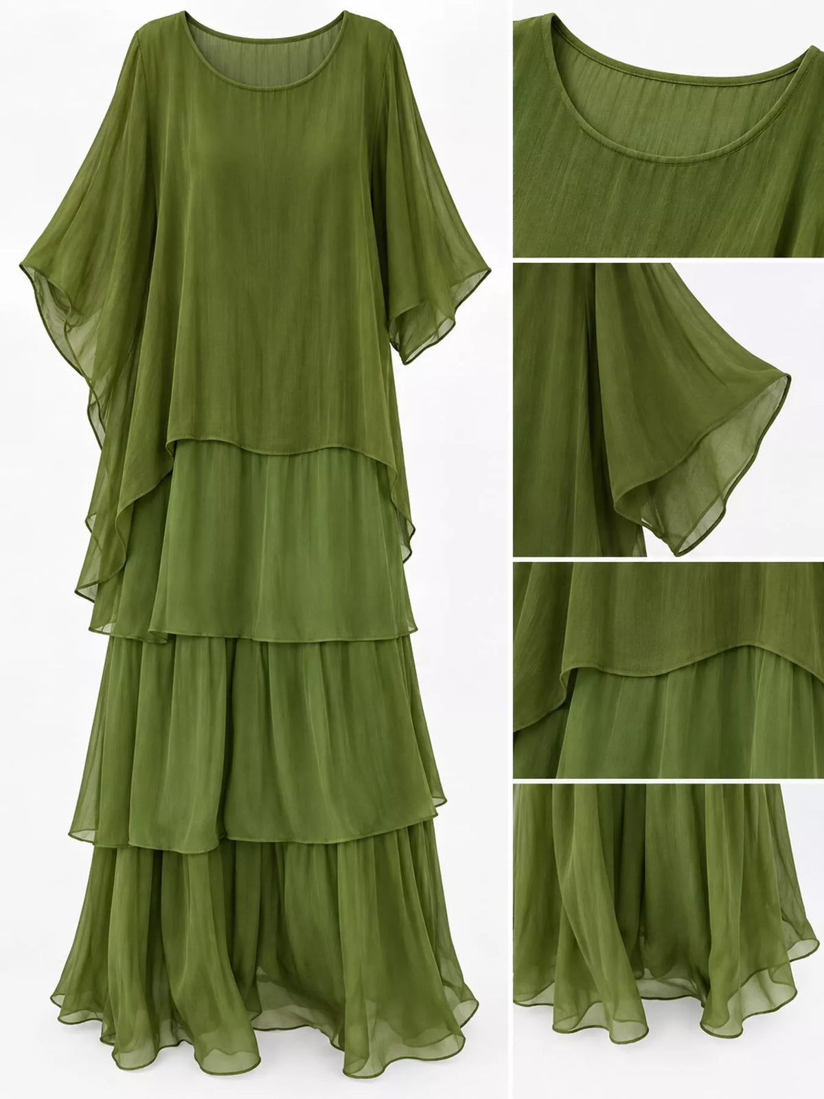 Full Size Layered Batwing Sleeve Maxi Dress Plus Size