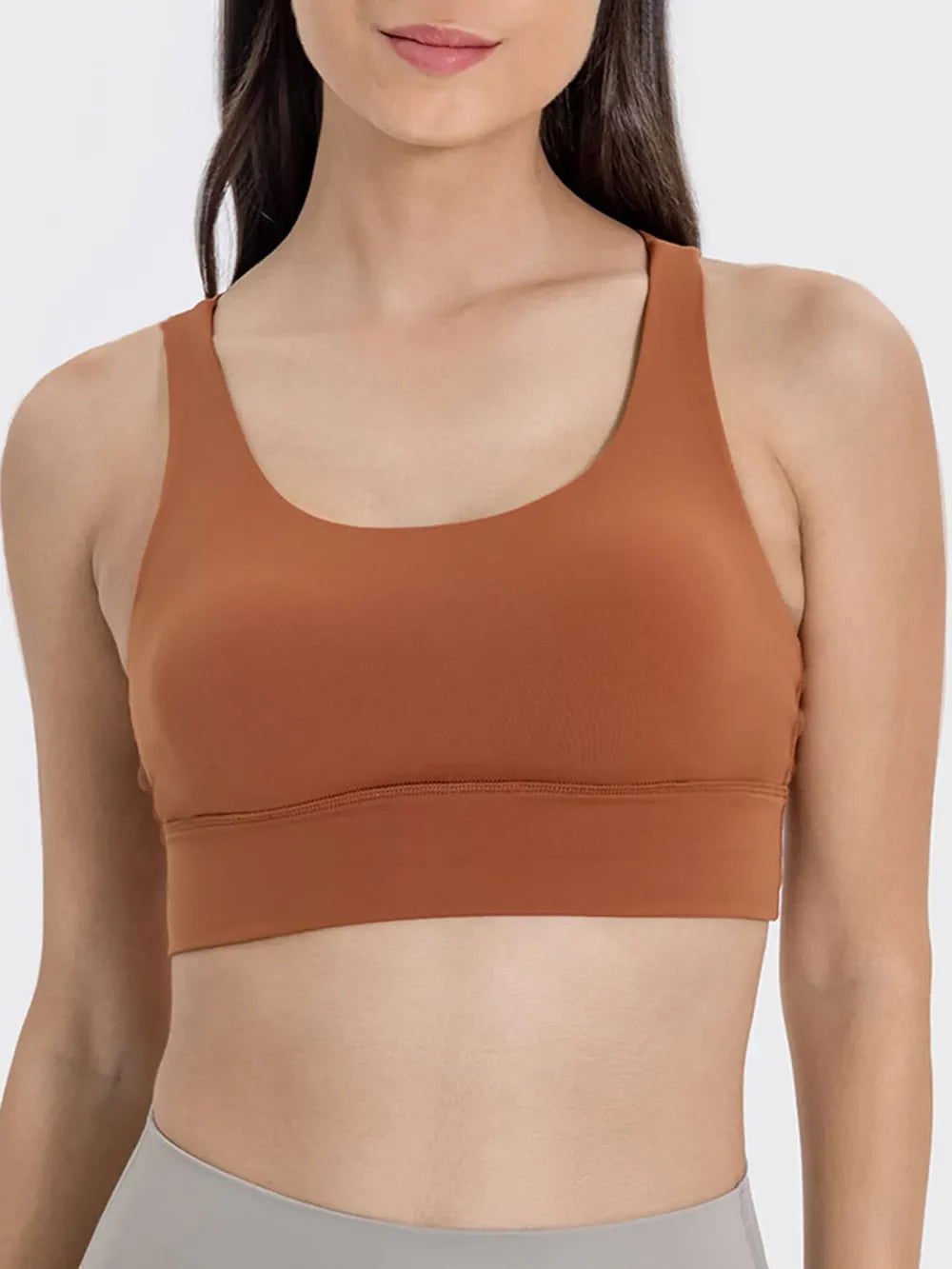 Crisscross Back Scoop Neck Active Tank with Chest Pads