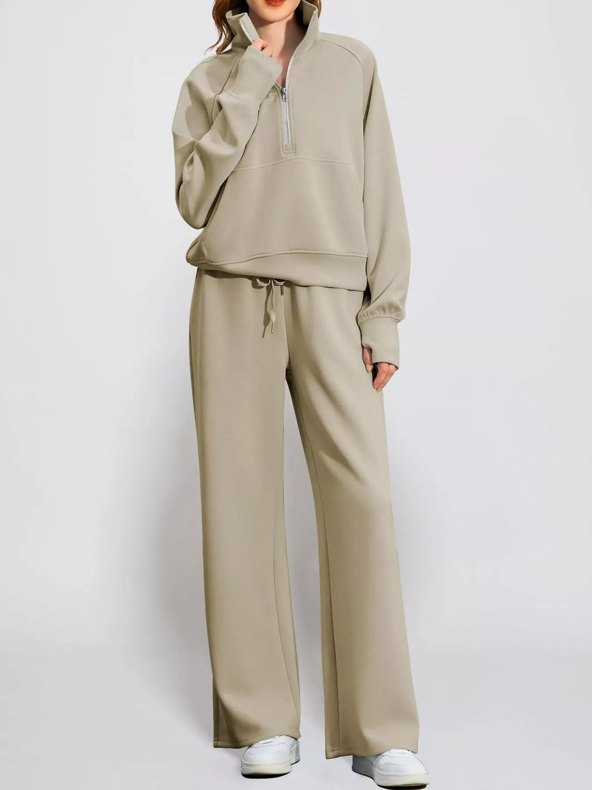 Half-Zip Sweatshirt and Wide-Leg Pants Set